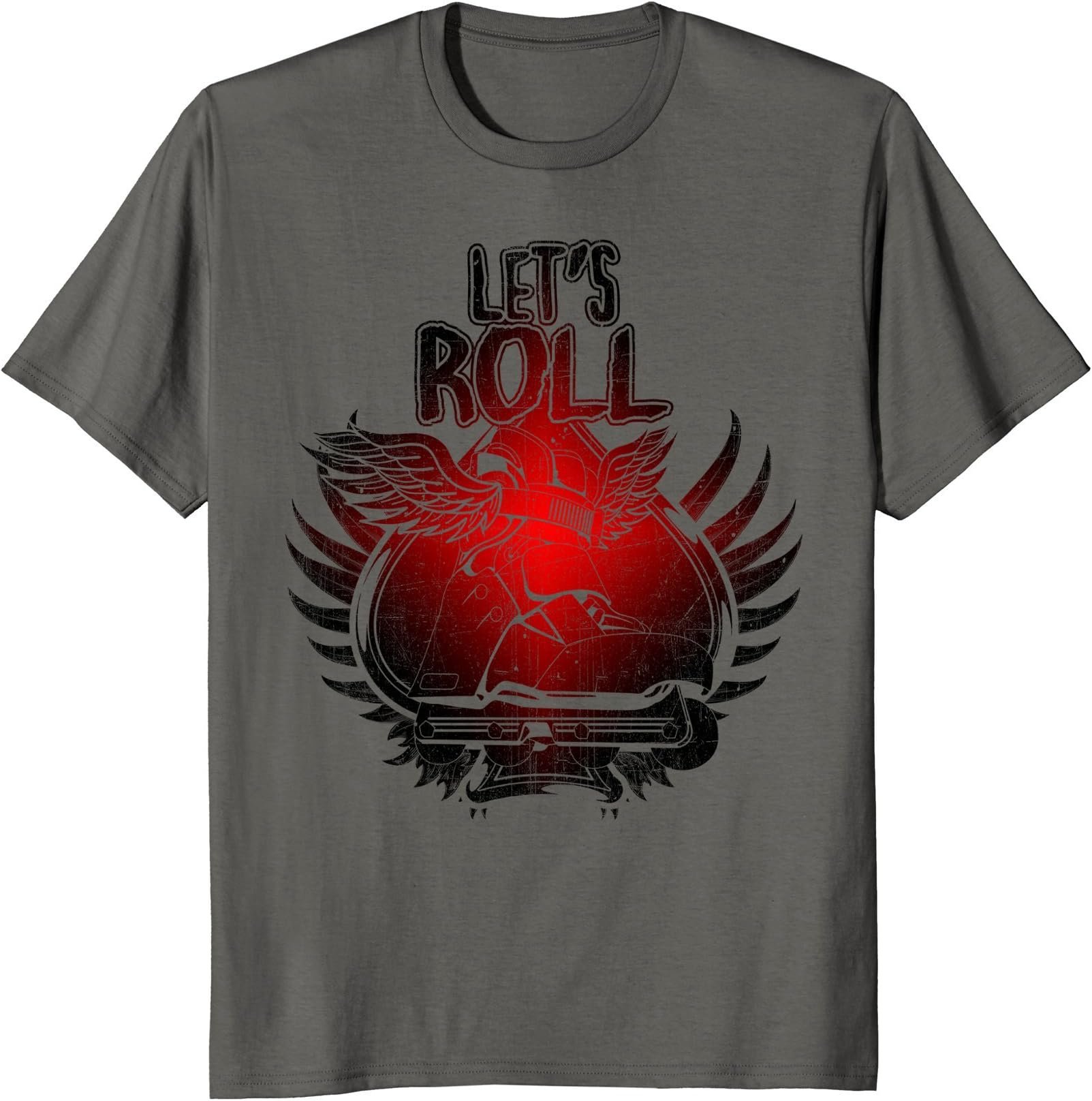 Fire Retro Let's Roll Roller Blading Spade Wings T-Shirt