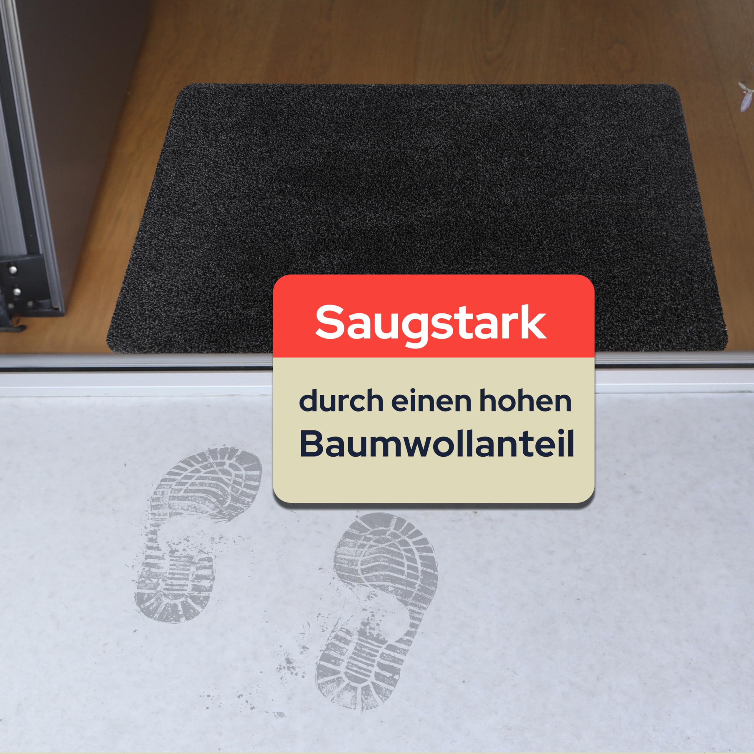 Primaflor Schmutzfangmatte Aqua Stop | 100 x 120 cm | Granit | 80 % Baumwolle, bei 30 °C waschbar, 6 mm flach und mit rutschhemmendem Vinylrücken für Eingang, Flur und Tür