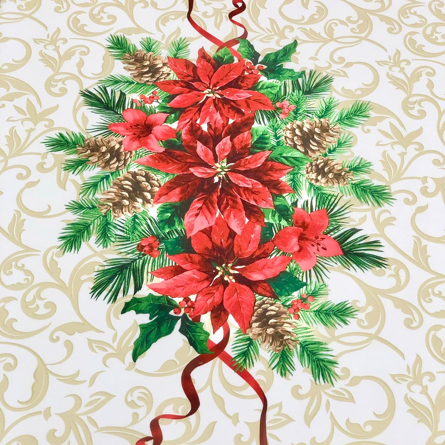 CAIT CHAPMAN HOME COLLECTION Holiday Poinsettias Easy-Care Printed Tablecloth (60" x 120" Rectangle, Panel)
