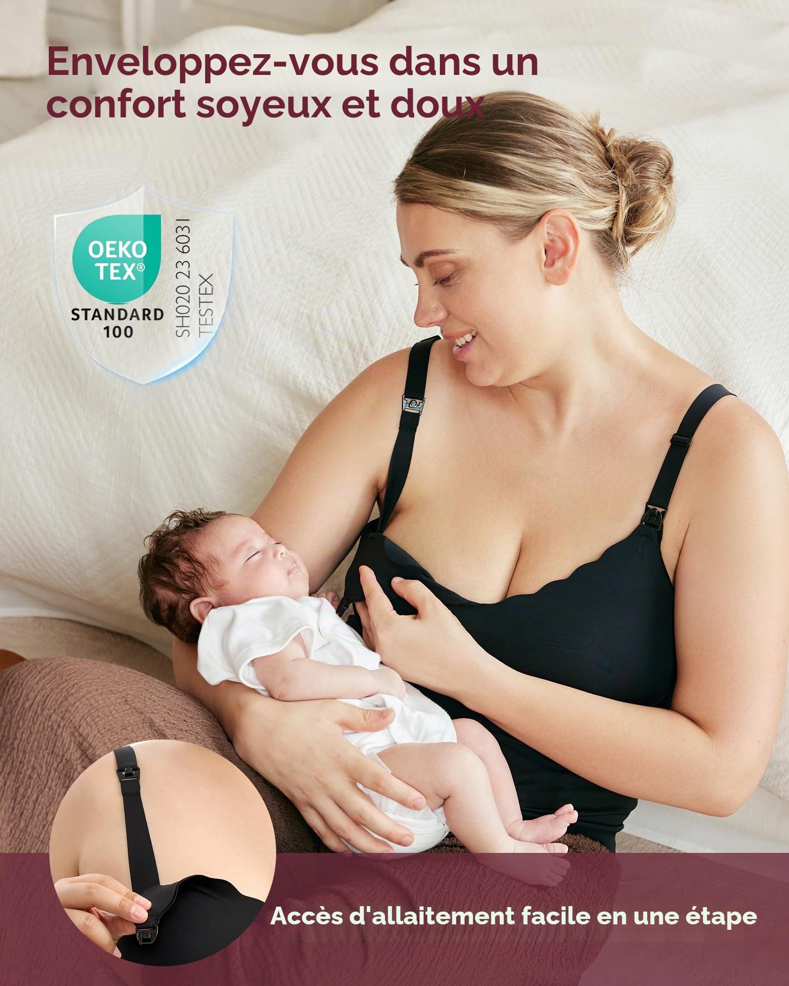 momcozy Débardeur Allaitement Femme, Caraco d’Allaitement sans Coutures avec Soutien-Gorge intégré, Bretelles réglables, Design à Bordure festonnée