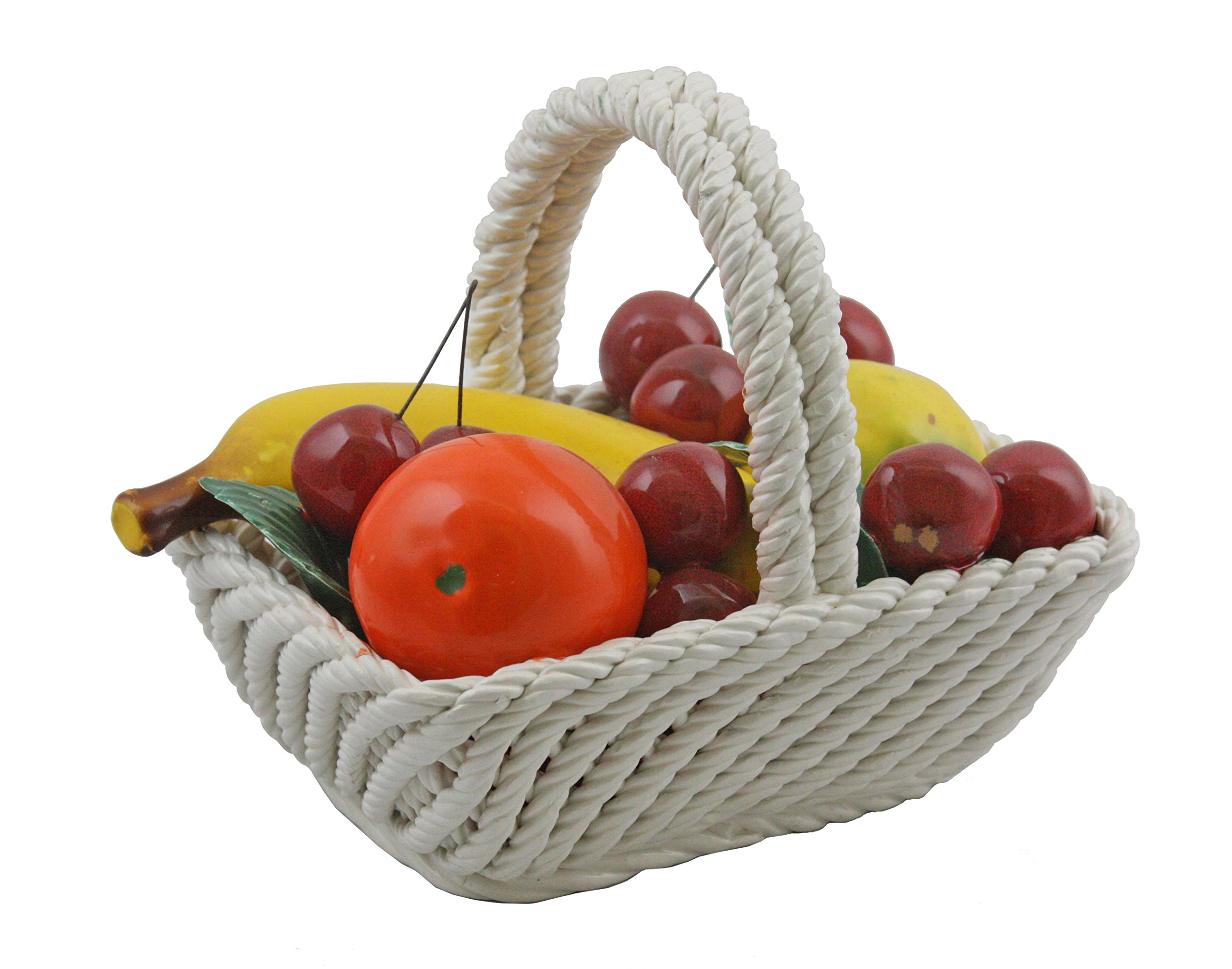 Authentic Italian Capodimonte Rectangular Mini-Mix Fruit Display Basket with Handle