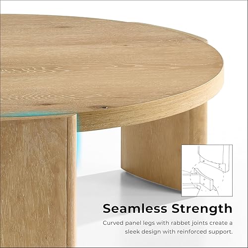 Miniatura 3 de Furniture of America Carys Mesa de Centro Redonda Moderna de Madera Maciza de 42 Pulgadas con Base de Plinto, Muebles de Sala de Estar para Espacios