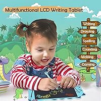 Vista 2 de Tableta de escritura LCD con juguetes de dinosaurio para niños, juguetes azules para niños pequeños con tablero de dibujo, juguete educativo