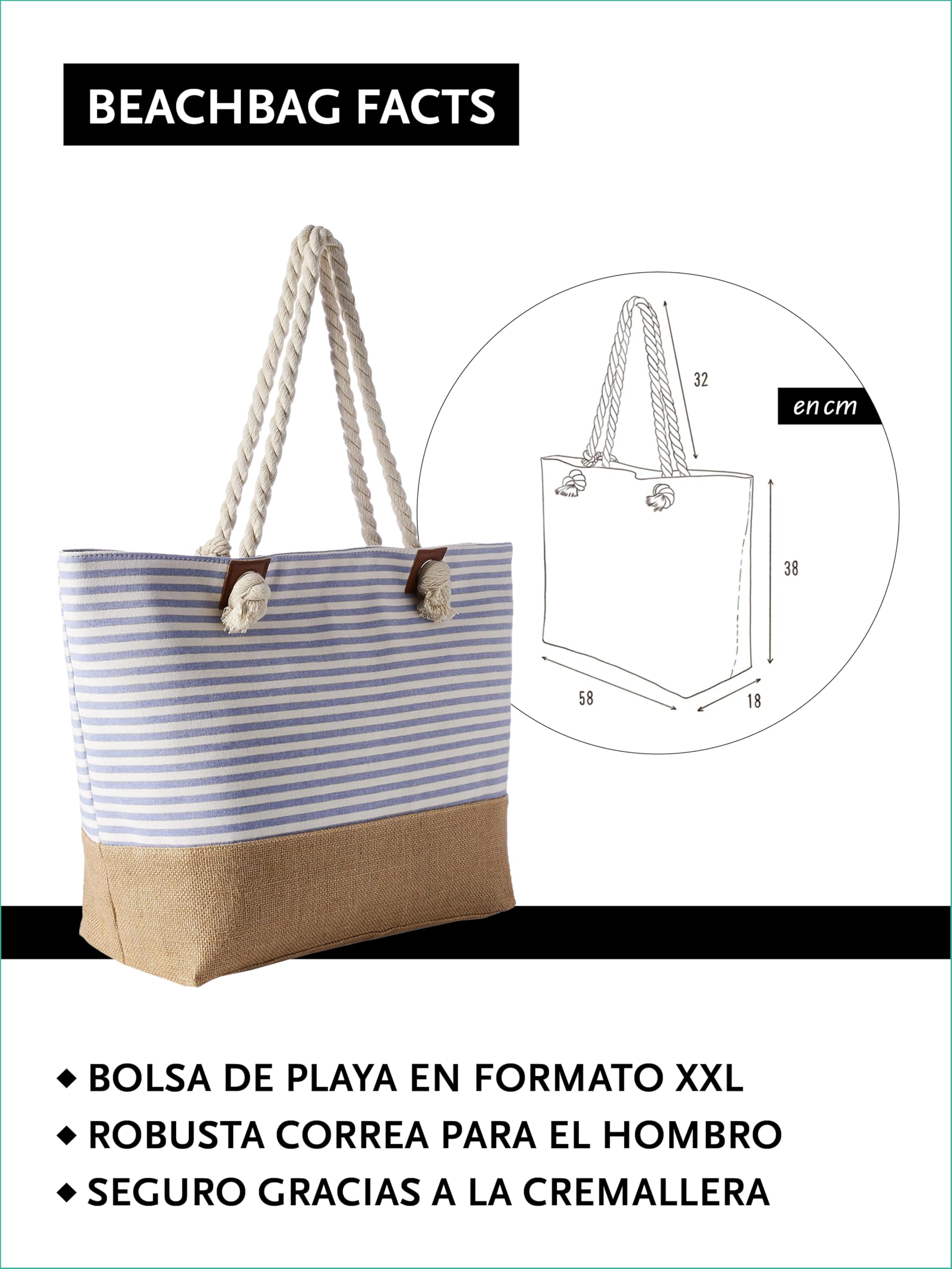 DonDon Bolso de playa grande impermeable con cremallera bolso de hombro