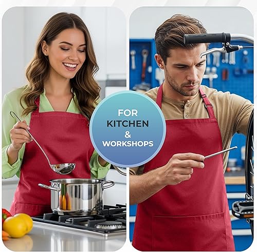 Miniatura 5 de Utopia Kitchen Paquete de 4 delantales ajustables con 2 bolsillos, resistente al agua y al aceite, delantal de chef de cocina para mujeres y hombres