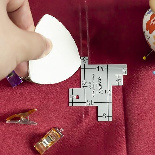 Miniatura 5 de Medidor de costura de 3 piezas con 2 bolígrafos borrables de aire, herramienta de medición de costura, regla de acolchado de tela