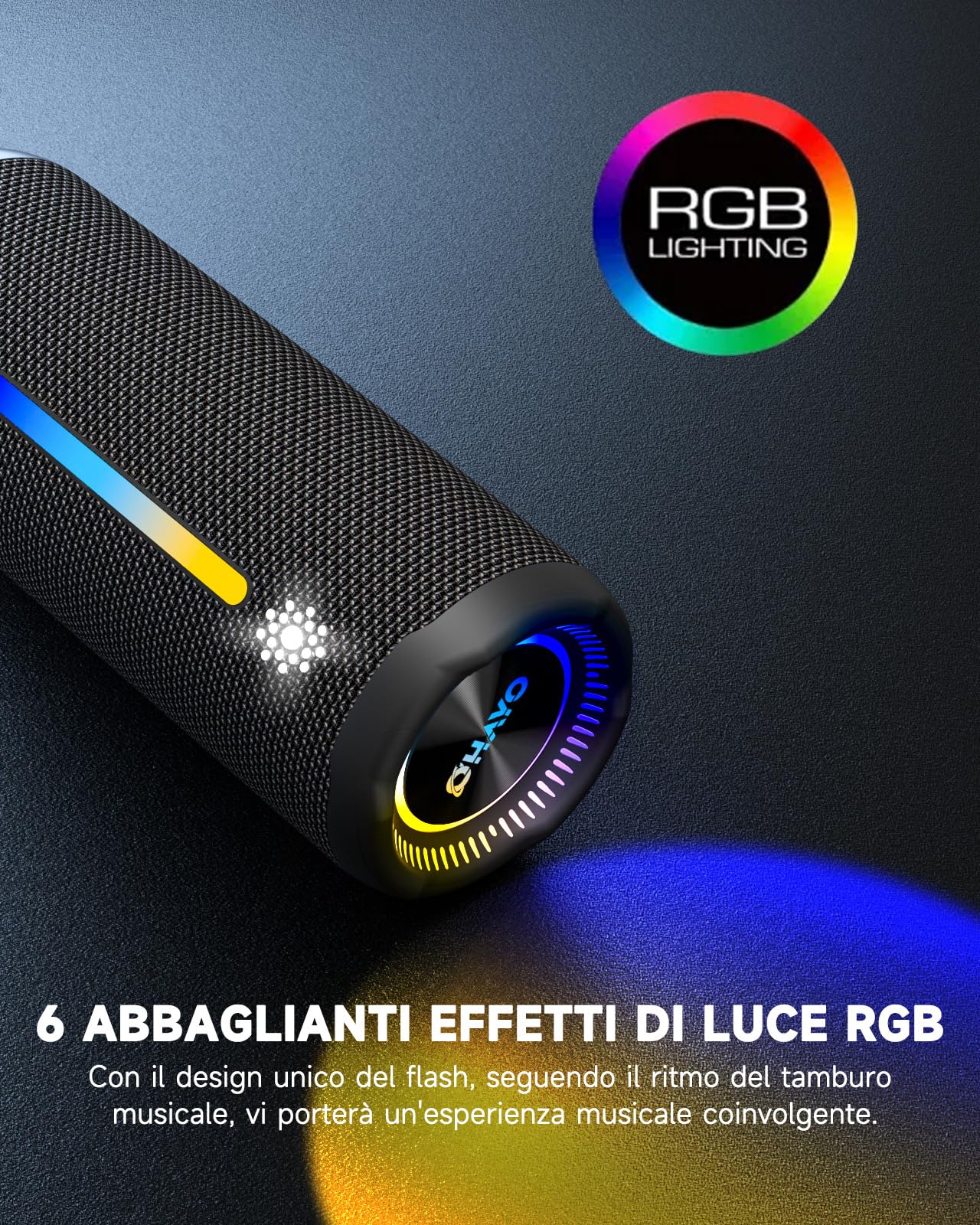OHAYO X10 Cassa Bluetooth Potente 25W con Doppio Driver, Luce LED Show, 24H Autonomia, Bassi Potenziati e Impermeabile IPX7 - Altoparlante Bluetooth con Effetti Luce, Hi-Fi Stereo e Vivavoce (Nero)