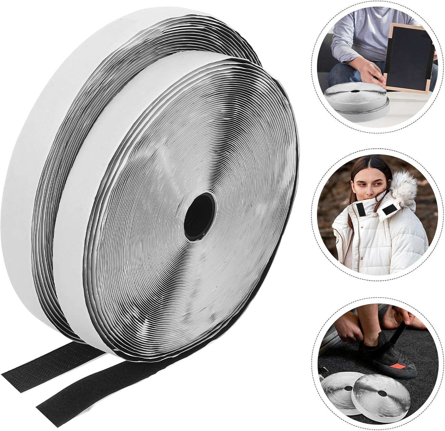 Cabilock 25m Black Nylon Hook and Loop Strips Self-Adhesive Tape for Household and Crafting, 25mm Wide Fixing Adhesive Strips Suitable for Wall Mounting and Rug Securing