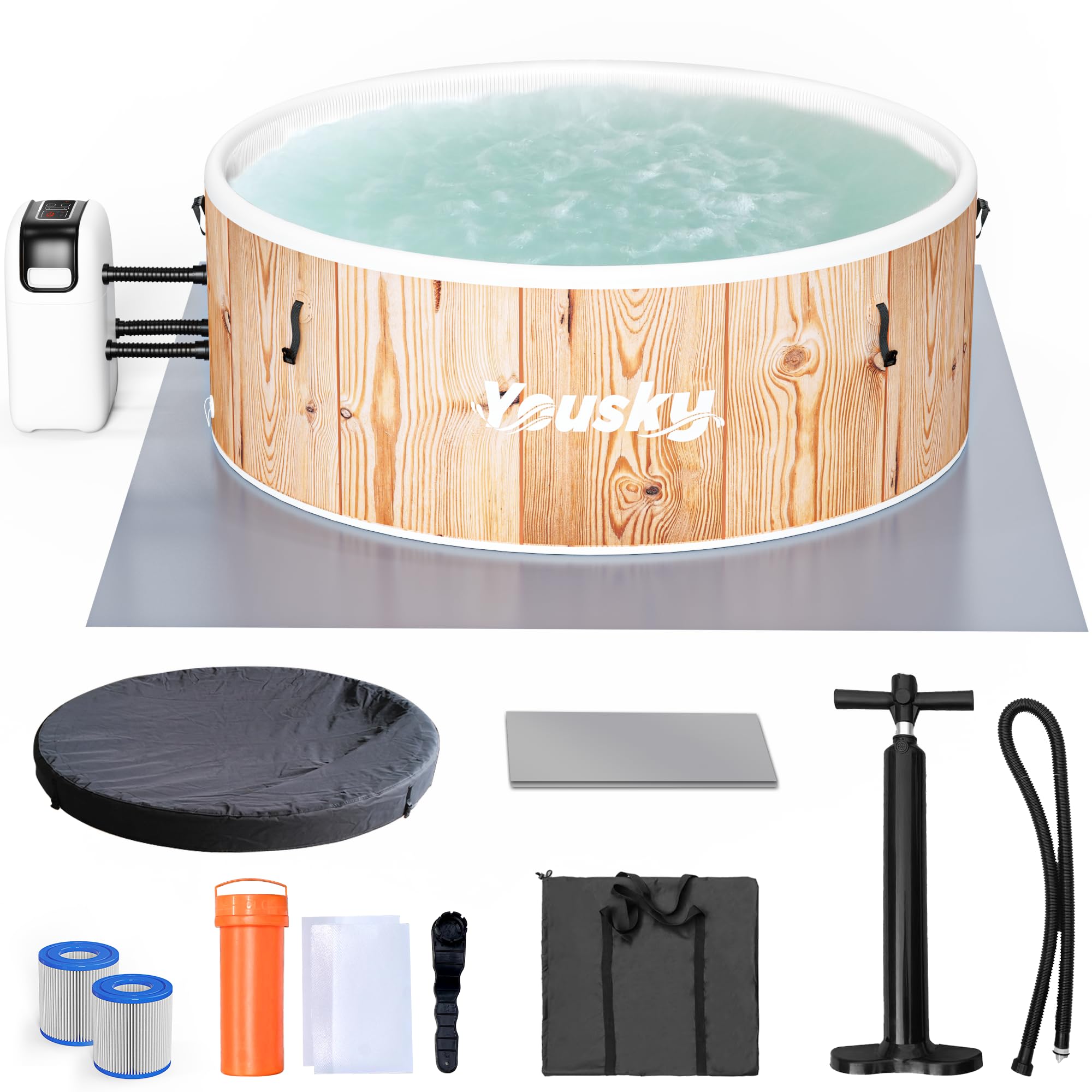 Inflatable Hot Tub, 4-6 Person Portable with 174 Bubble Jets, 42°C Heating & Filtration System, Durable PVC Material, Hot Tub Cover, Ground Mat & Storage Bag, Easy Setup for OutdoorGlobal Recycled StandardGlobal Recycled StandardGlobal Recycled Standard