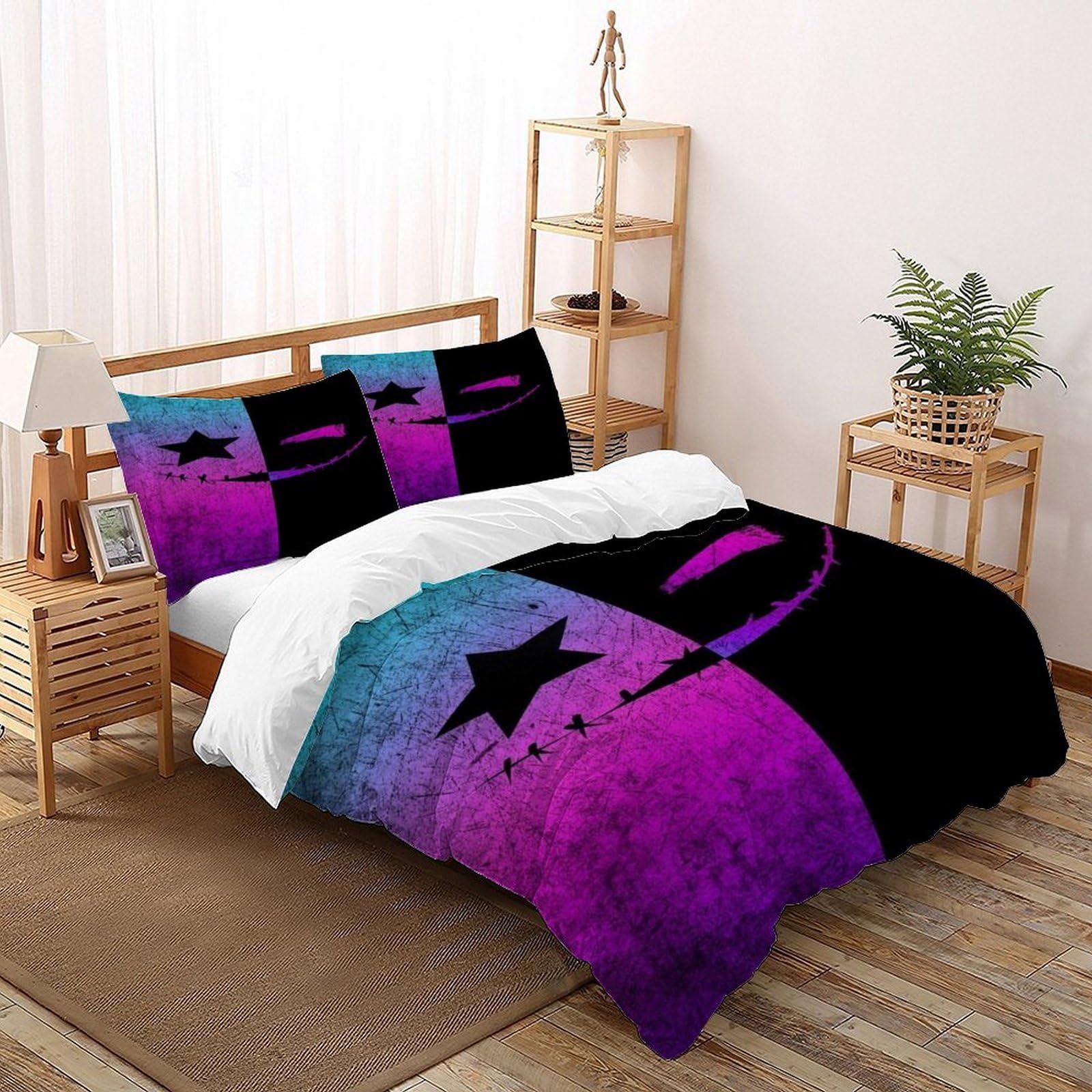 Parure de lit gothique Super King en microfibre douce avec housse de couette et taies