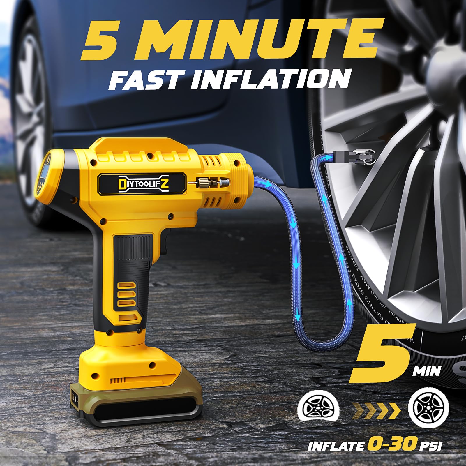 DIGITAL TYRE INFLATOR Cordless Handheld Air Compressor Pump ToolTronix £29.99 - UK
