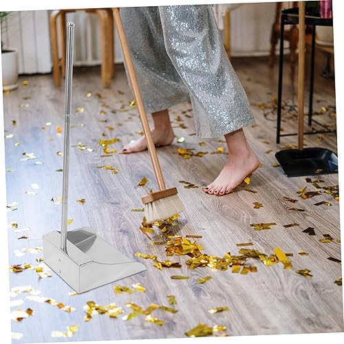 Miniatura 3 de Operitacx Pala de limpieza de sitio de mango inoxidable Sartén de recogedor de acero resistente Standup