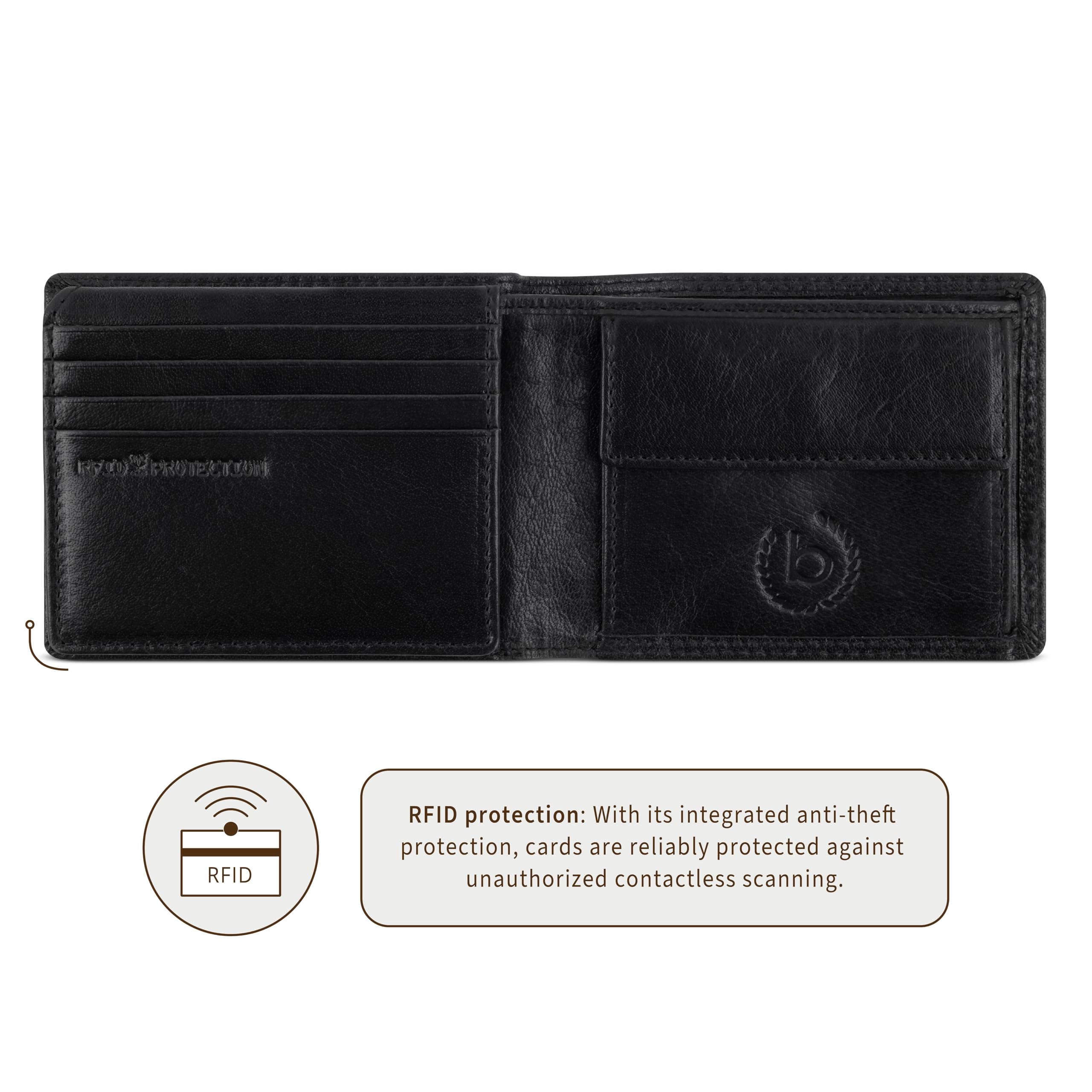bugatti Savona Portafoglio in pelle di bufalo conciata al vegetale, RFID, formato orizzontale, da uomo - Nero