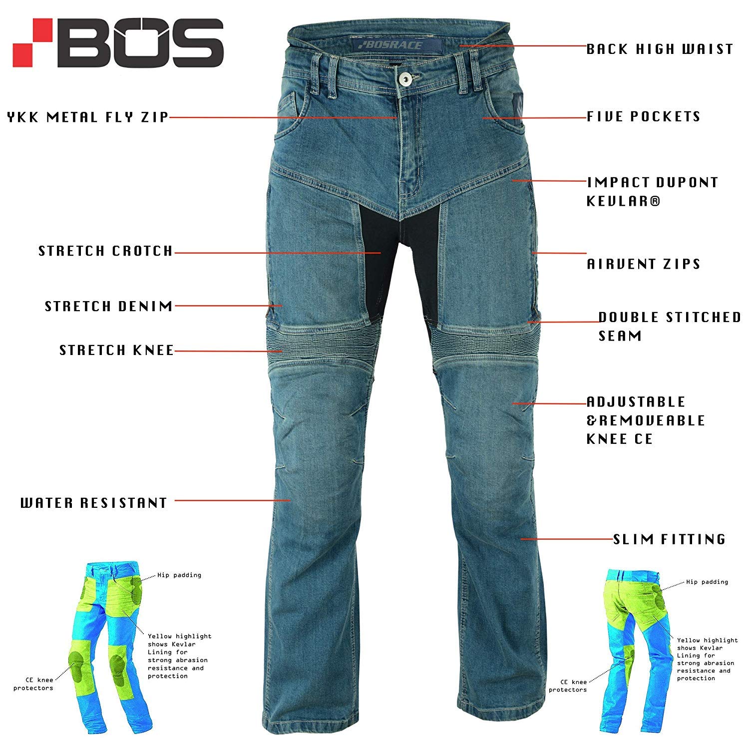 Herren Motorrad Hose mit Aramide Motorrad Denim Hose (1er Pack)