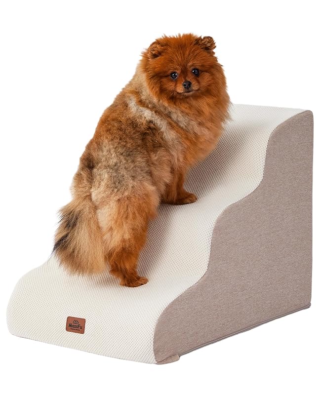Escada para Cães e Gatos em Espuma para Sofá e Cama MASSFU Bege, 3 Degraus