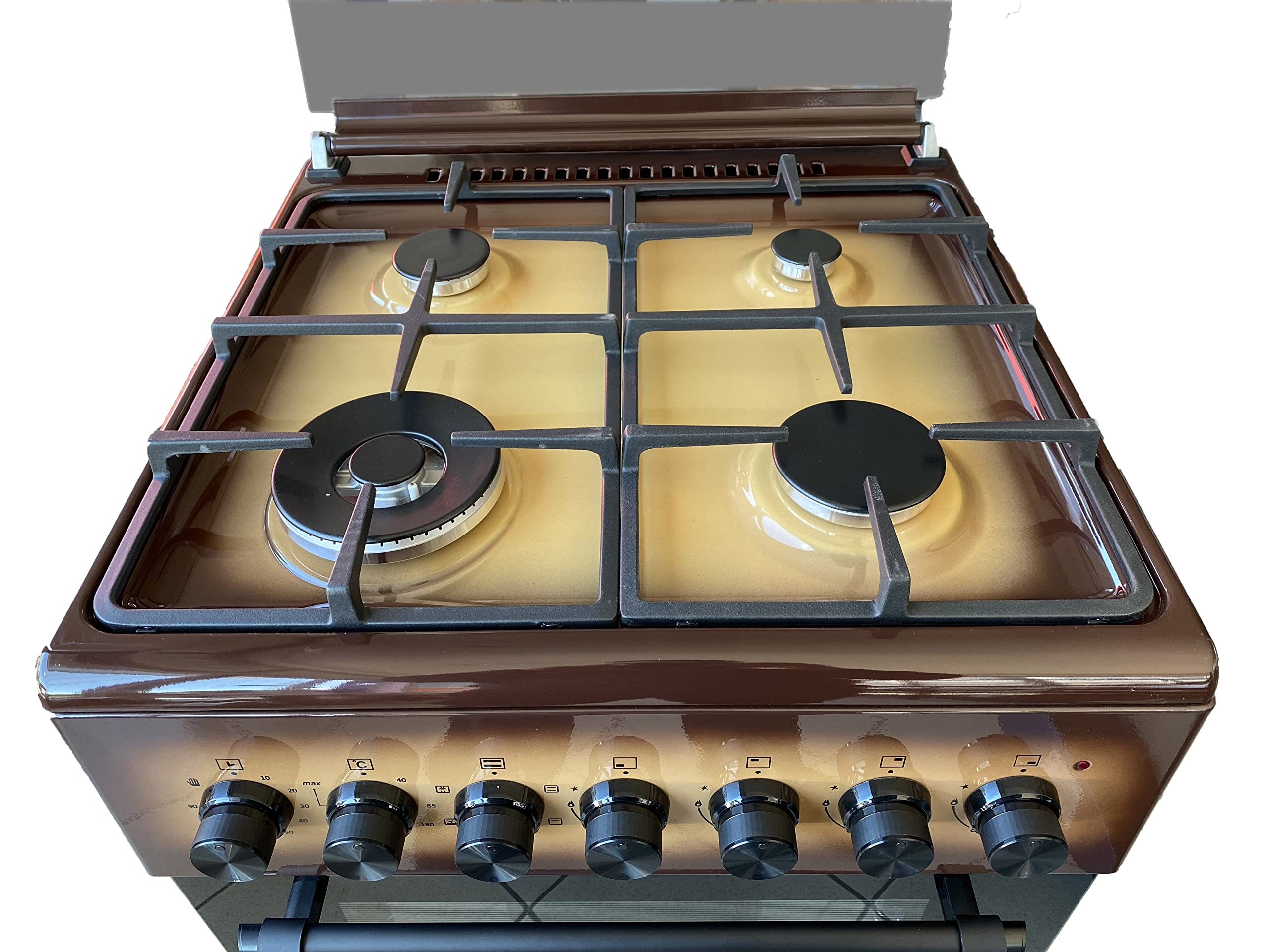 Lar.el Cucina a Gas 60x60 cm Forno Elettrico con Grill Marrone Coperchio in Vetro Temperato Accensione Elettronica Tripla Corona 4 Fuochi a Gas GPL/Metano Acciaio Inossidabile CUC.60EM