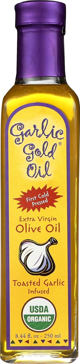 Premiumcertifierad organisk extra jungfruolja infunderad med vitl&ouml;k, l&aring;g FODMAP, vitl&ouml;kguld 8,44 fl oz