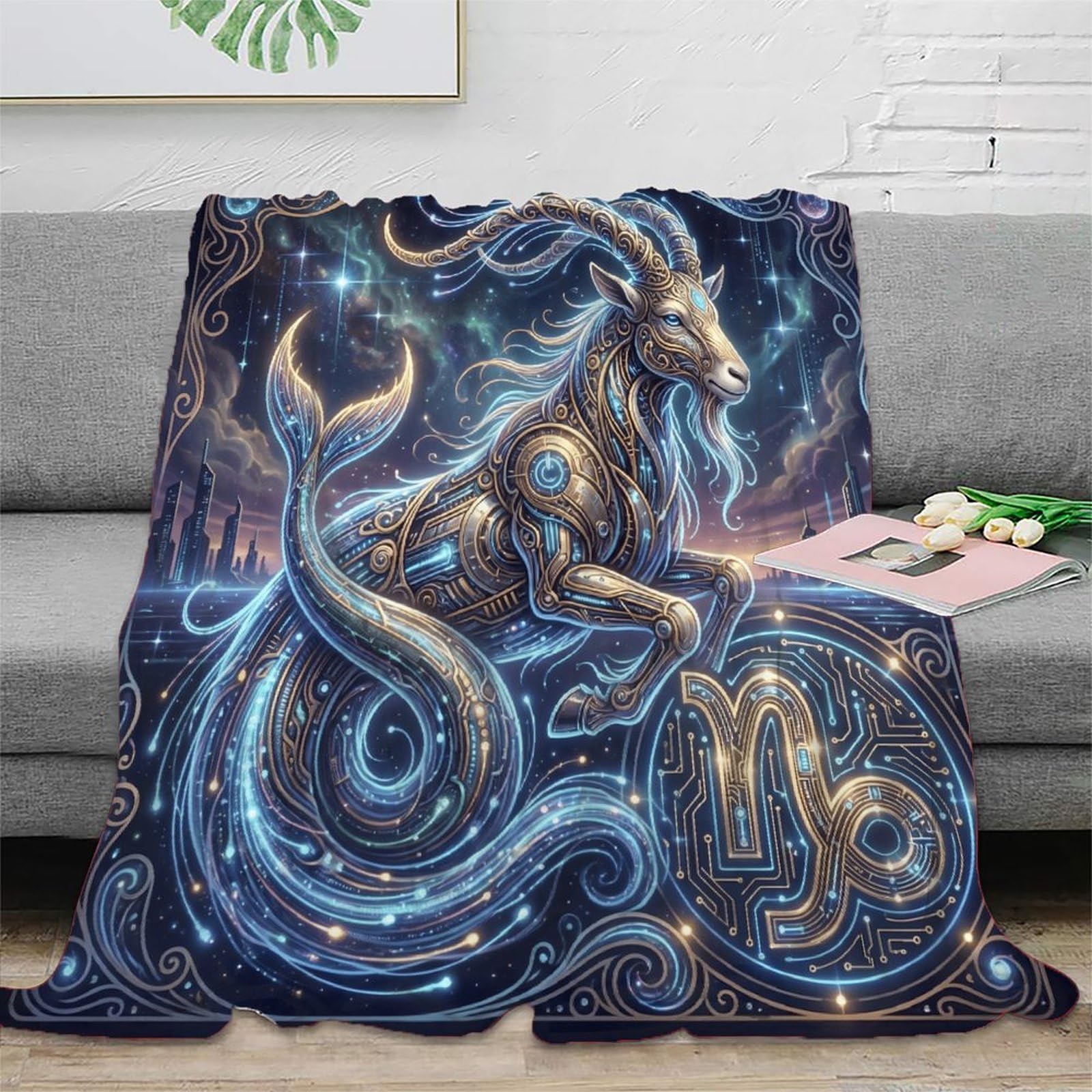 W7C8U2X3 Capricorn Zodiac Dreamy for Flannel Throw Blanket, Office Nap Use