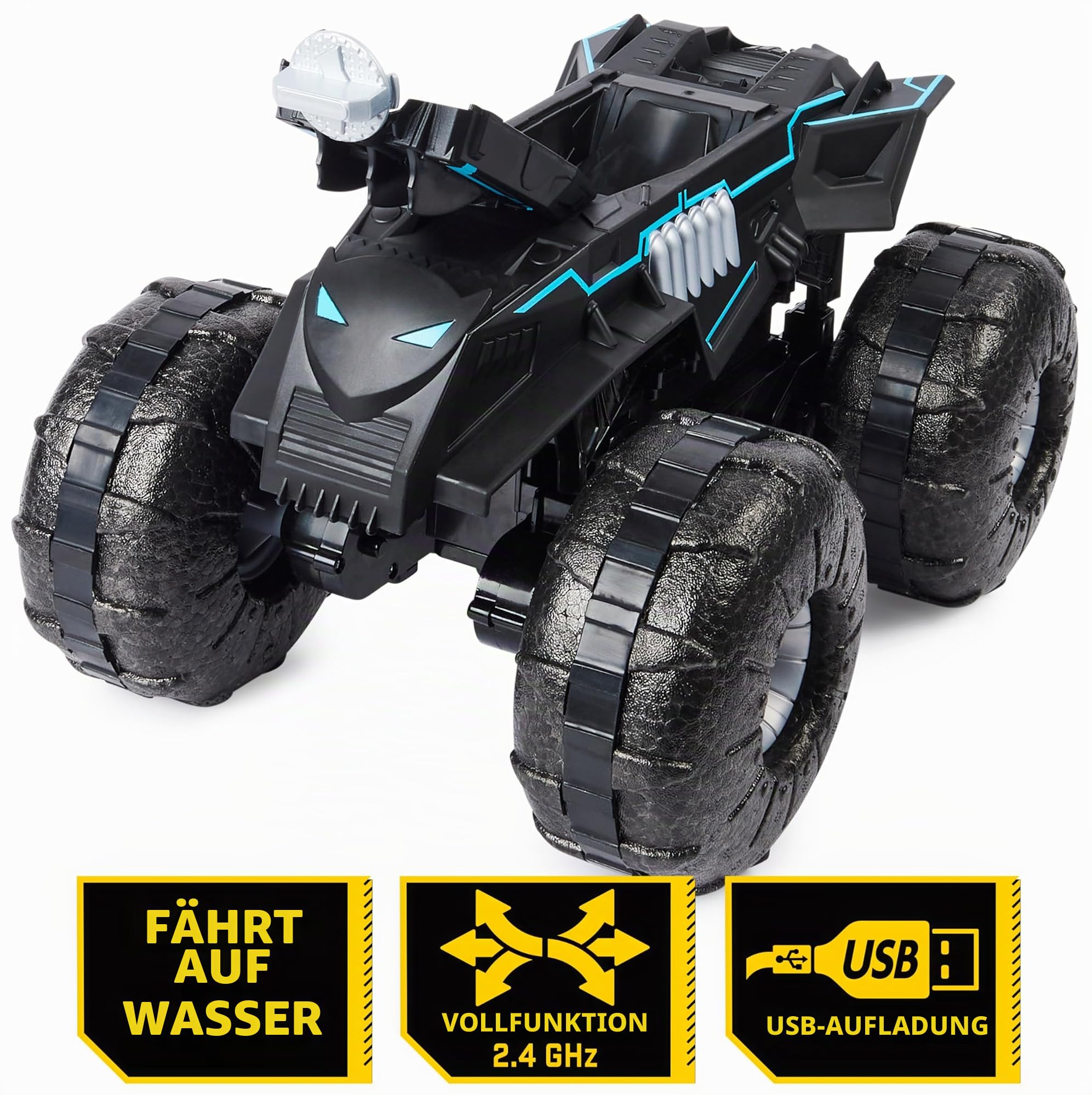 DC Batman All-Terrain Batmobile, ferngesteuertes Amphibienfahrzeug für Land und Wasser mit Platz für 1x 10cm Batman-Actionfigur