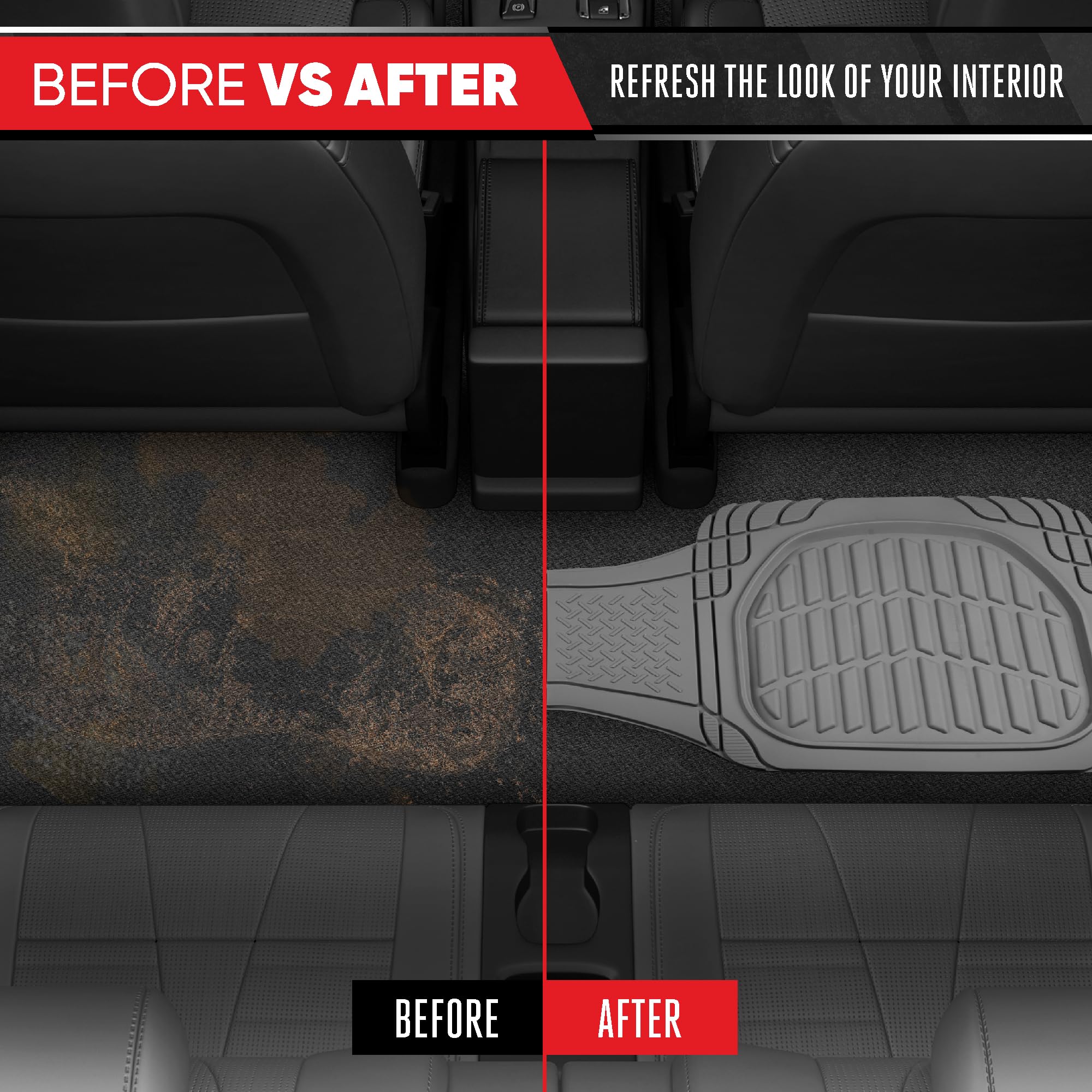 Motor Trend Premium FlexTough Deep Dish Rear Rubber Floor Mat Liners Heavy Duty All-Weather Universal Fit Trim-to-Fit Floor — view 8