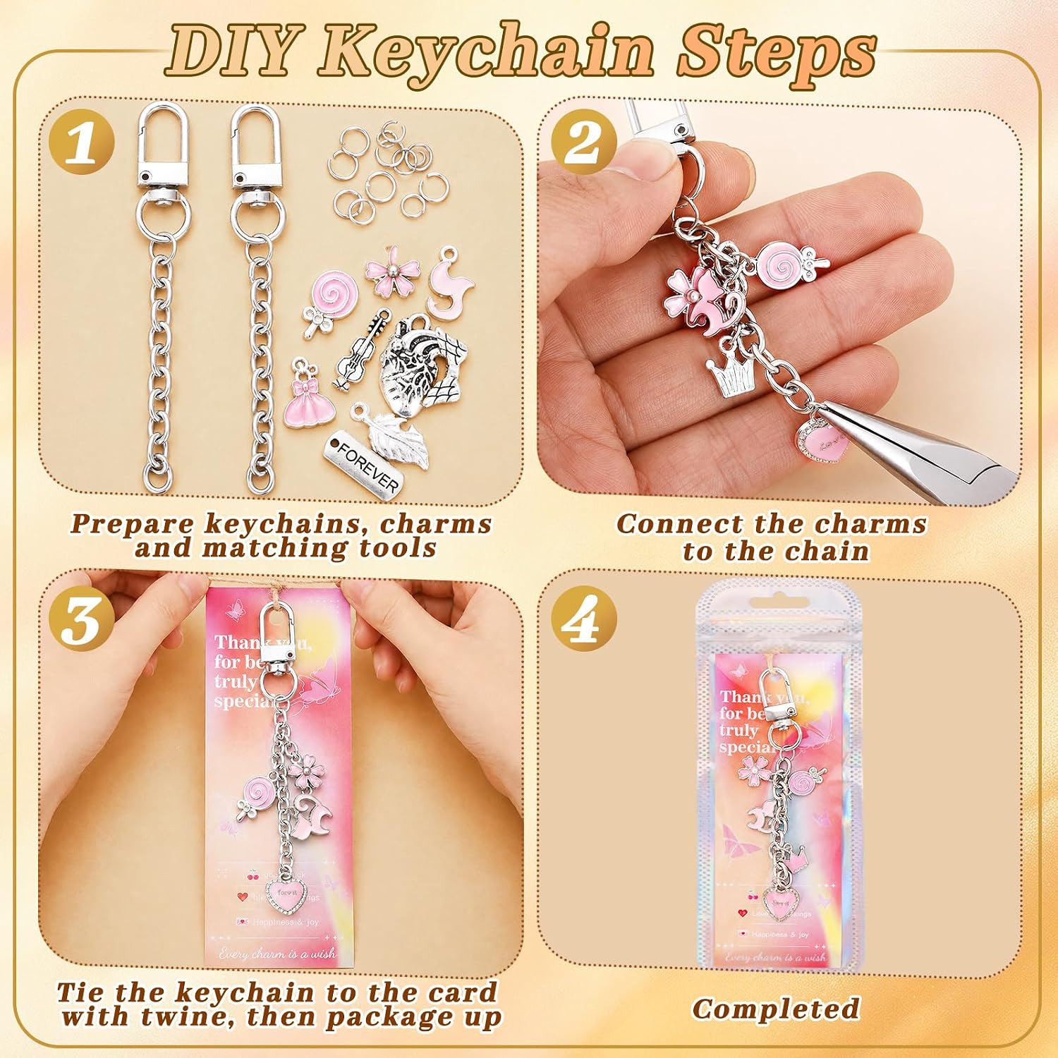 Wurosi 20 Pcs Metal Keychain Making Kit, Bag Charm Chains,Silver image 4