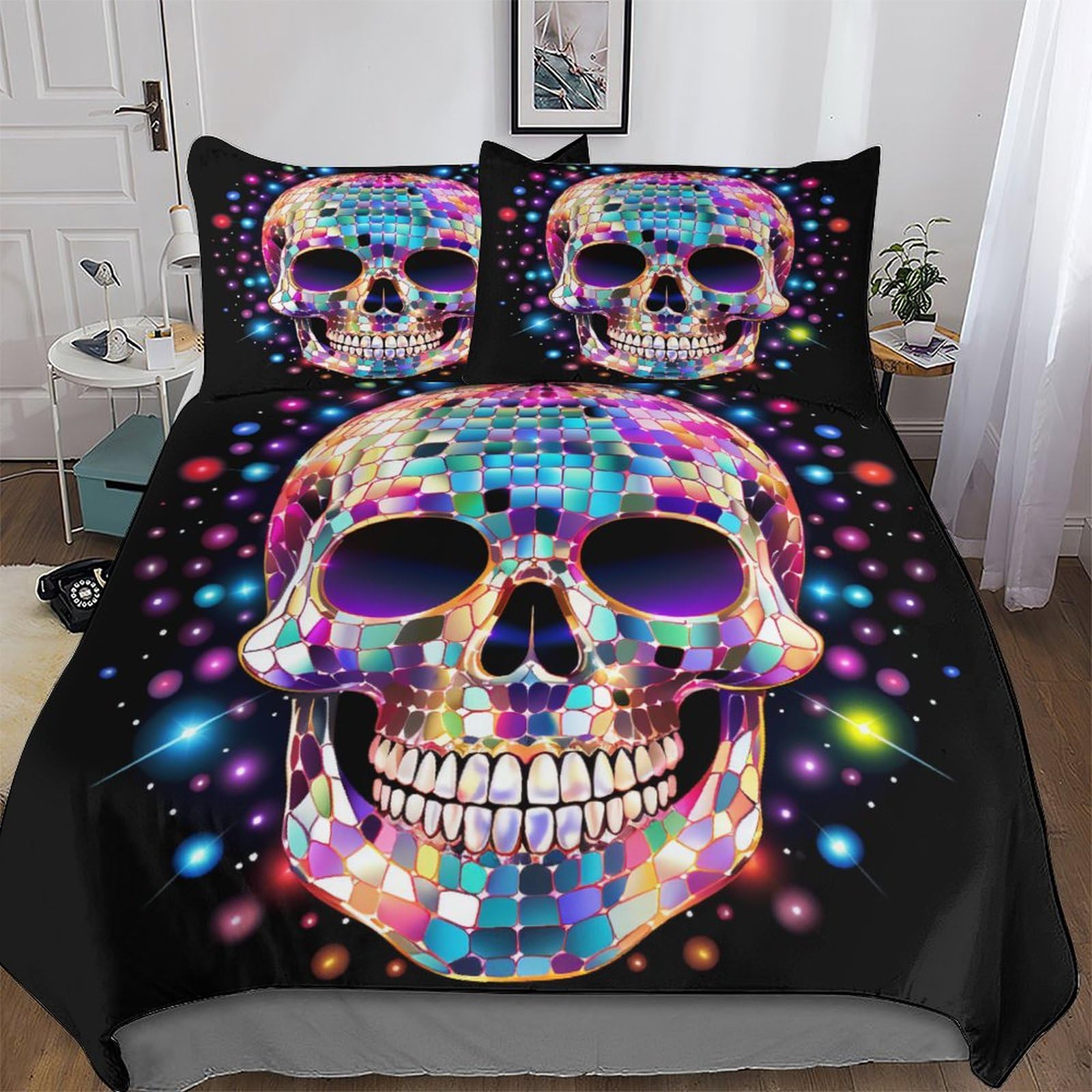 Housse de couette crâne 200x200 cm pour chambre d'ado moderne