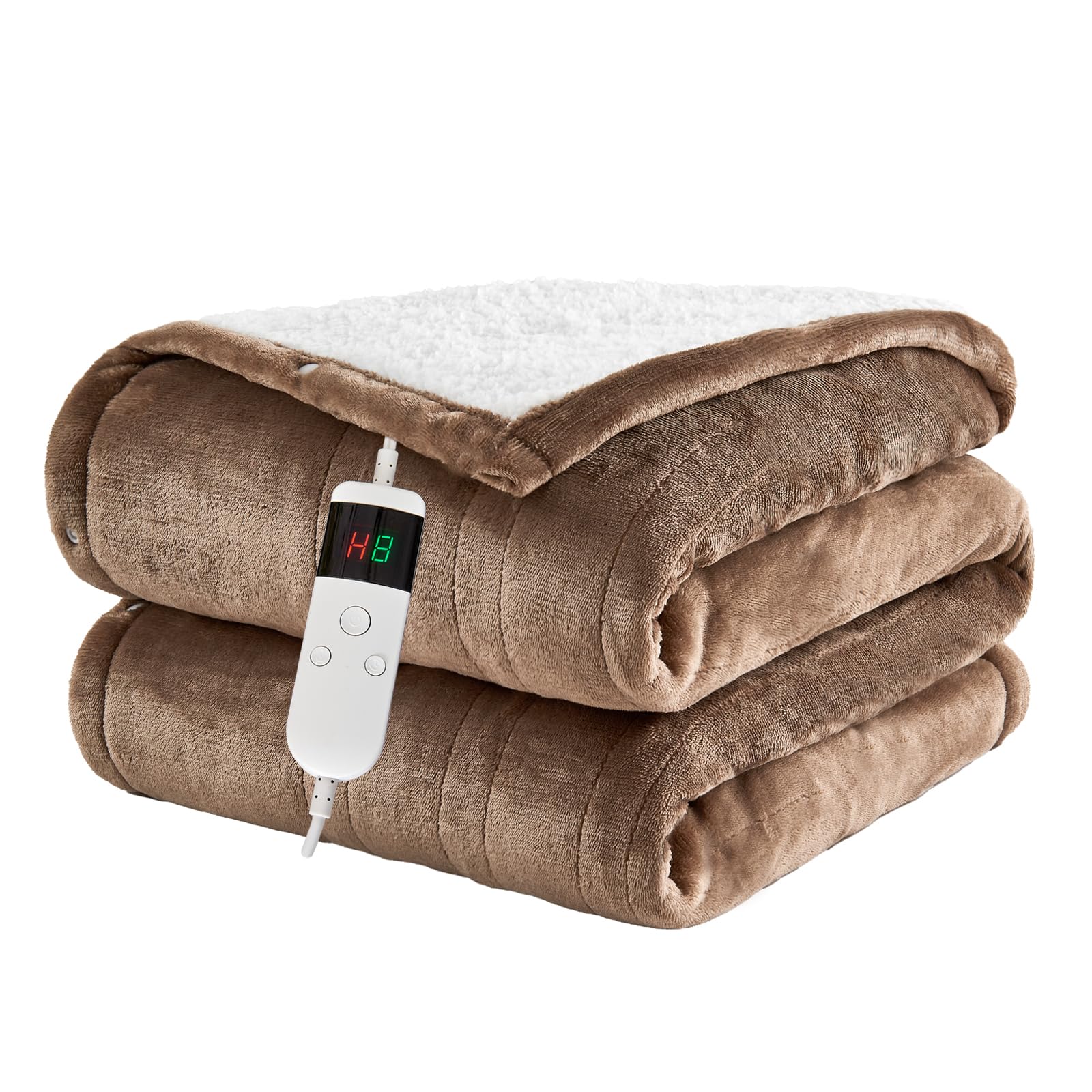 PENGZHU TECHNOLOGY Heated Blanket 130×160cm Electric Blanket, 10 Heating Settings, 1-8h Timer overheat Protection, Machine Washable, Flannel & Sherpa Full Body Warming, Electric Throw Blanket for Sofa
