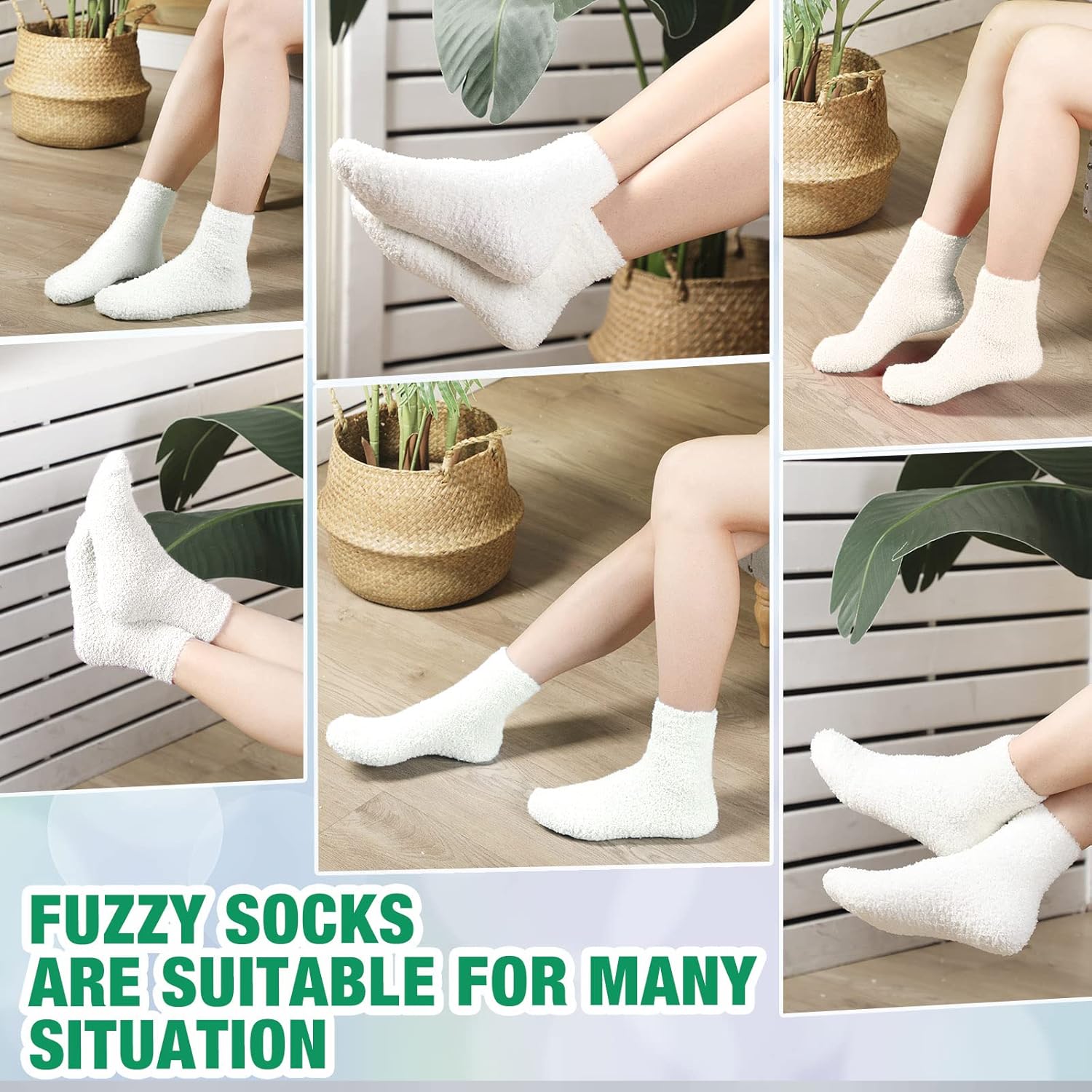 Weewooday 20 Pairs Fuzzy Socks Bulk Fluffy Cozy Slipper Warm Soft Winter Sleeping Socks for Men Women Christmas Gifts Home, White - Image 2