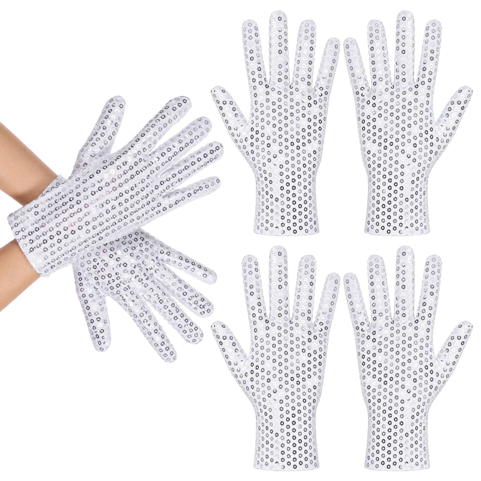 APLZGMG 3 Pairs Silver Sequin Gloves, Glitter Mesh Gloves