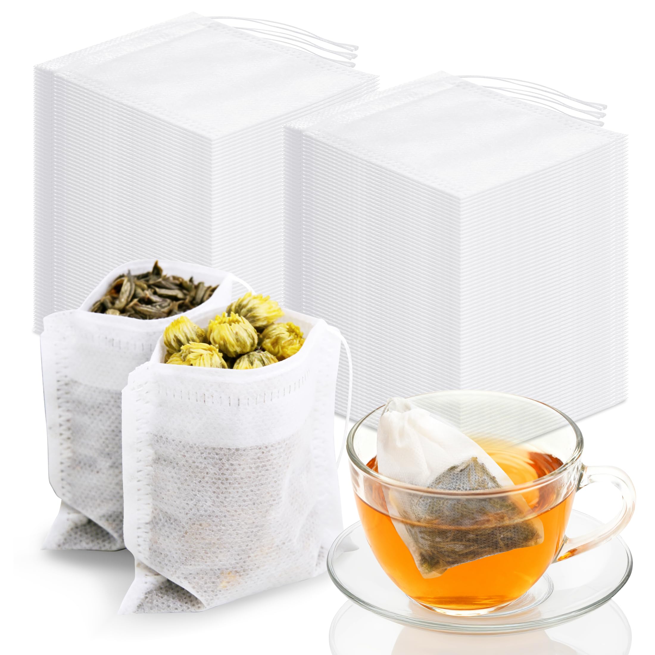 400 Stück Teebeutel für Losen Tee, Teefilter Beutel 7x9 cm, Teebeutel zum Befüllen mit Zugband für Kräuter, Matcha & Kaffee, Einweg- Teefilter Papier für Teesieb, DIY-Geschenke & Küche
