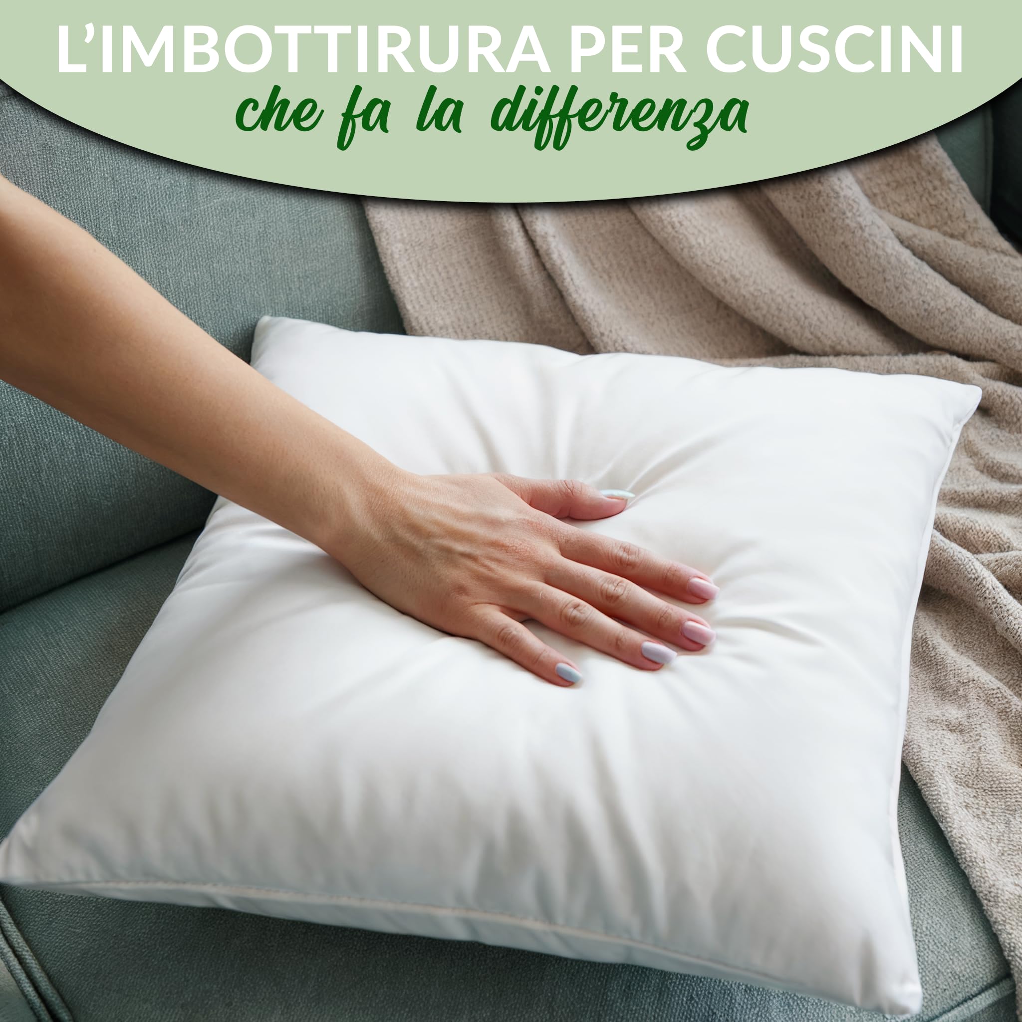 AL PRODUCTION Imbottitura per Cuscini 40x40 cm in Fibra Vergine, Soffice, Traspirante e Confortevole per Divano, Letto, Poltrona e Ufficio (4 Unità)