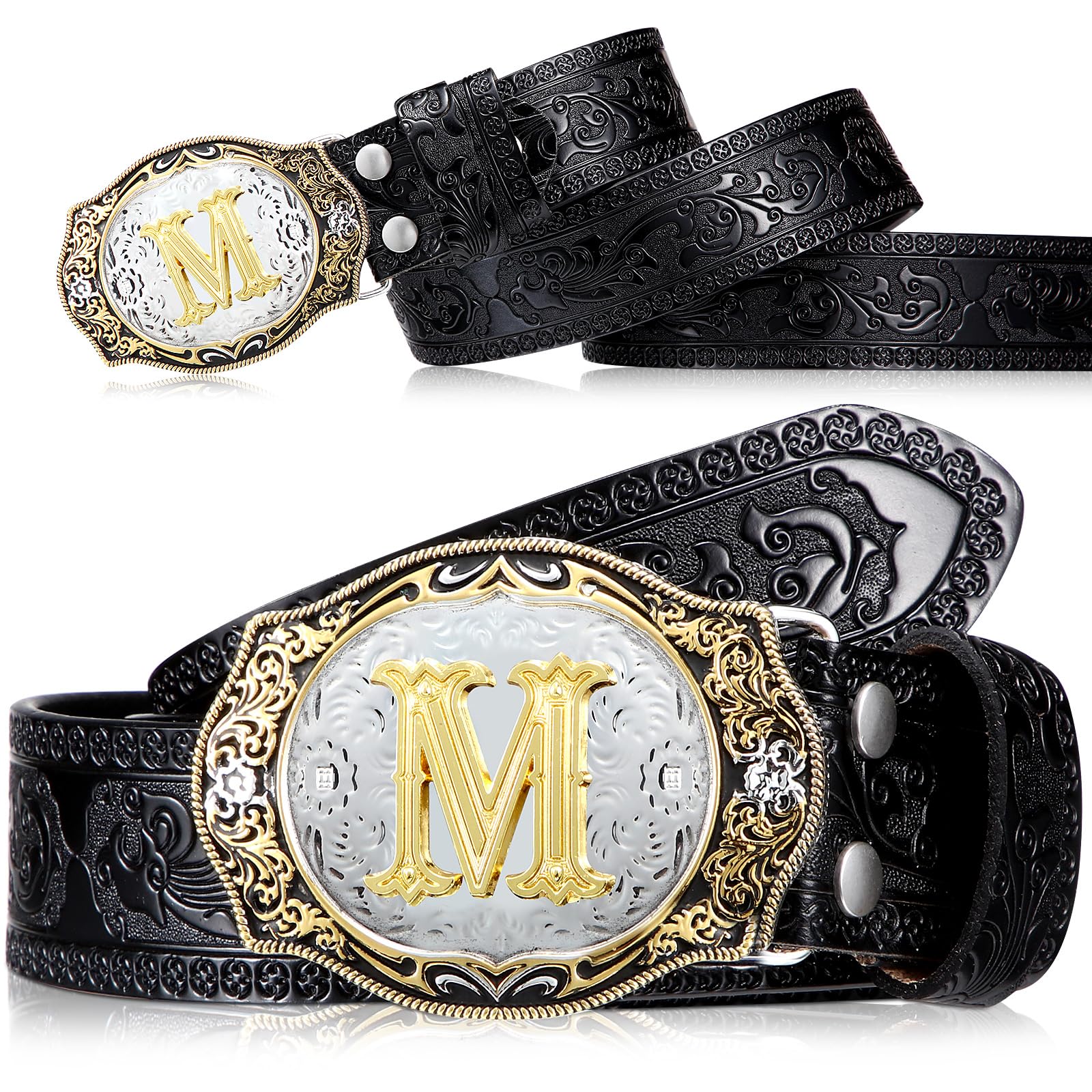 Jadive Herren-Cowboy-Gürtel mit Schnallen, Western-Initiale, Ledergürtel für Herren mit Buchstaben für Jeans, Damen, Cowgirl, Rodeo