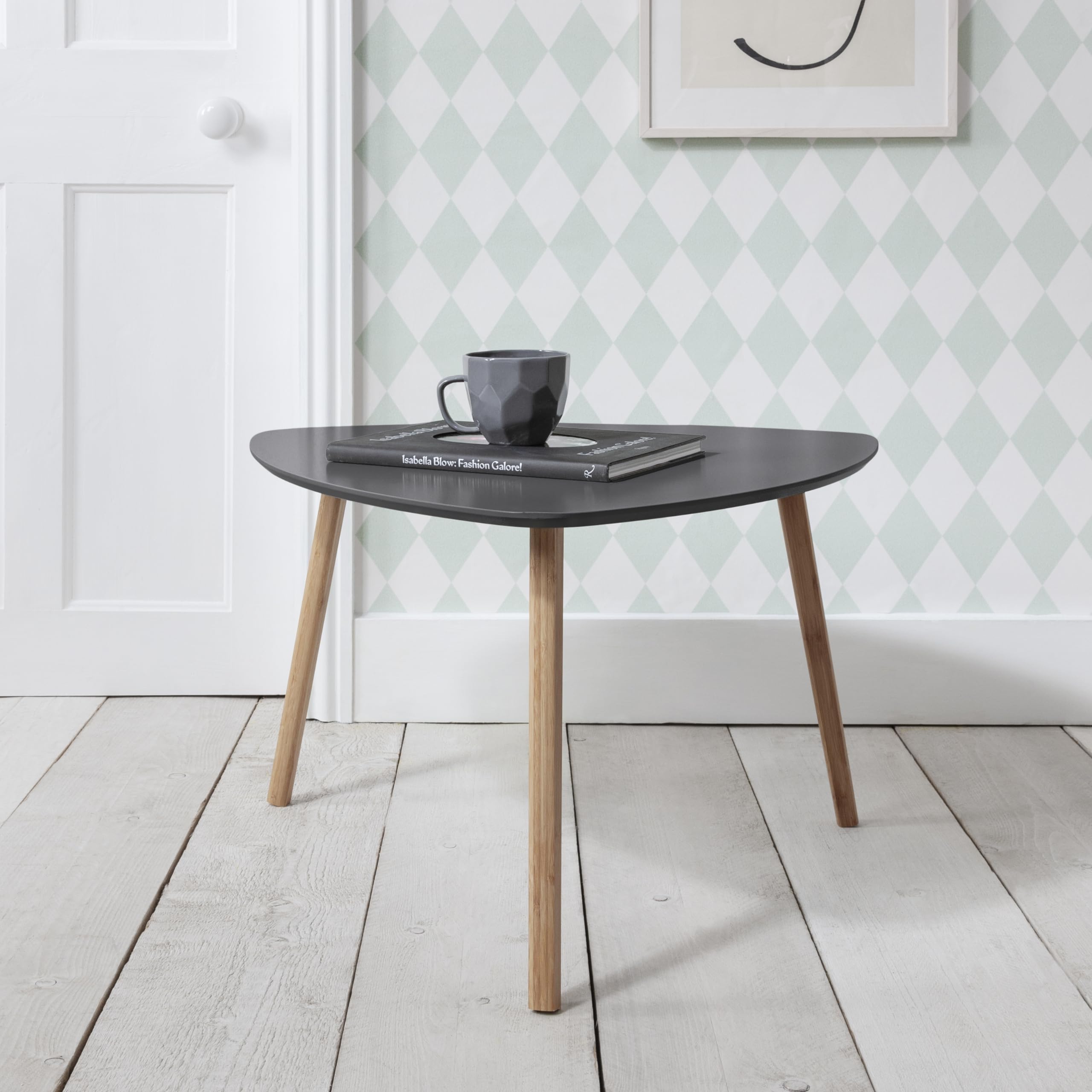 Nöa & Nani Malme Coffee Table, Extra Large/Storm Grey - Curved Side Table with Tri-Pod Natural Pine Legs - Easy-Assembly Modern, Nordic Nest Tables & Coffee Tables for Living Room & Bedrooms