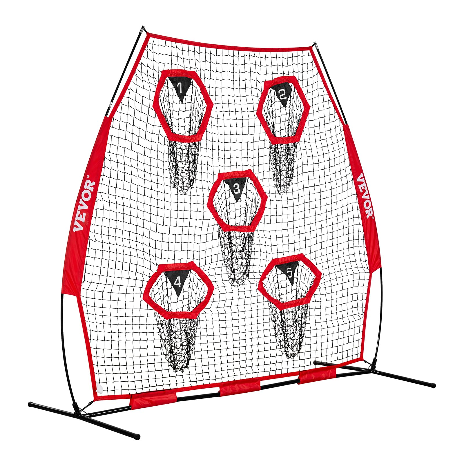 VEVOR Filet de lancement pour entraîneur de football de 2,1 x 2,1 m, filet d'entraînement avec 5 poches pour cible, filet sans nœuds avec sangles et étui de transport portable, améliore la précision