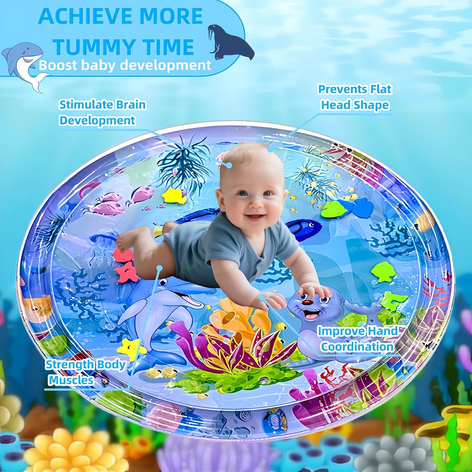100 * 100 Baby Kids Water Play Mat Toys Inflatable Tummy Time Leakproof Water Play Mat, Fun Activity Play Center Indoor and Outdoor Water Play Mat for Baby (Water Play Mat (100 * 100) 2