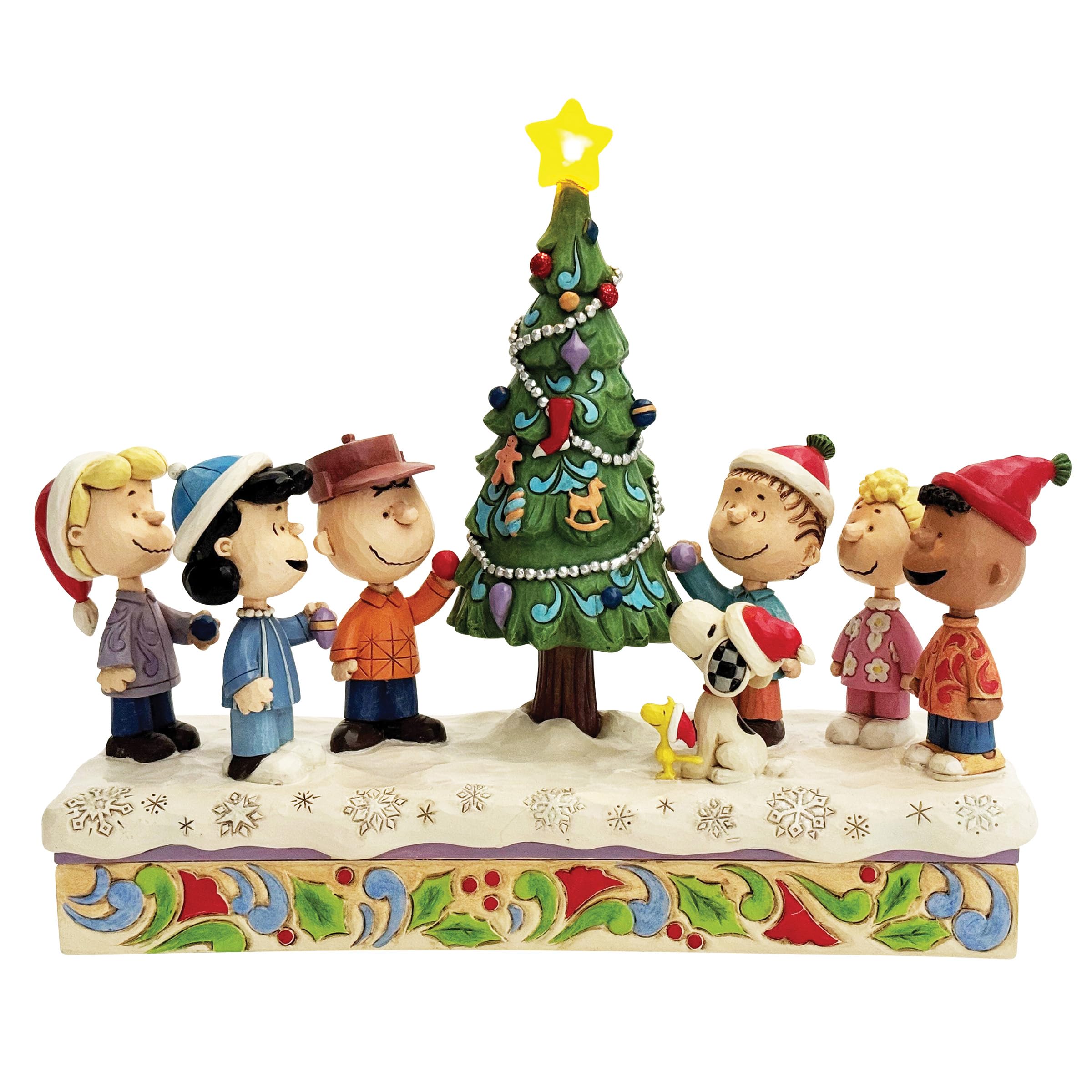 Jim Shore Enesco Peanuts The Gang Decorating The Christmas Tree Musical Figure, 8 Inches, Multicolor
