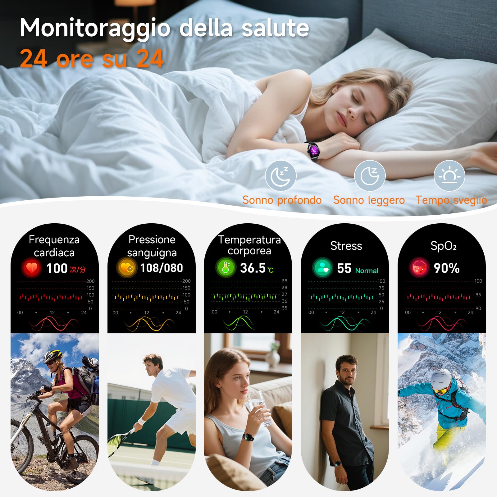 2026 Nuovo Smartwatch Uomo Con ECG/HRV/BMI, 1,43" AMOLED Orologio Salute Con 24H Frequenza Cardiaca/SpO2/Sonno/Chiamata SOS (Silicone Nero (Cornice Nera))