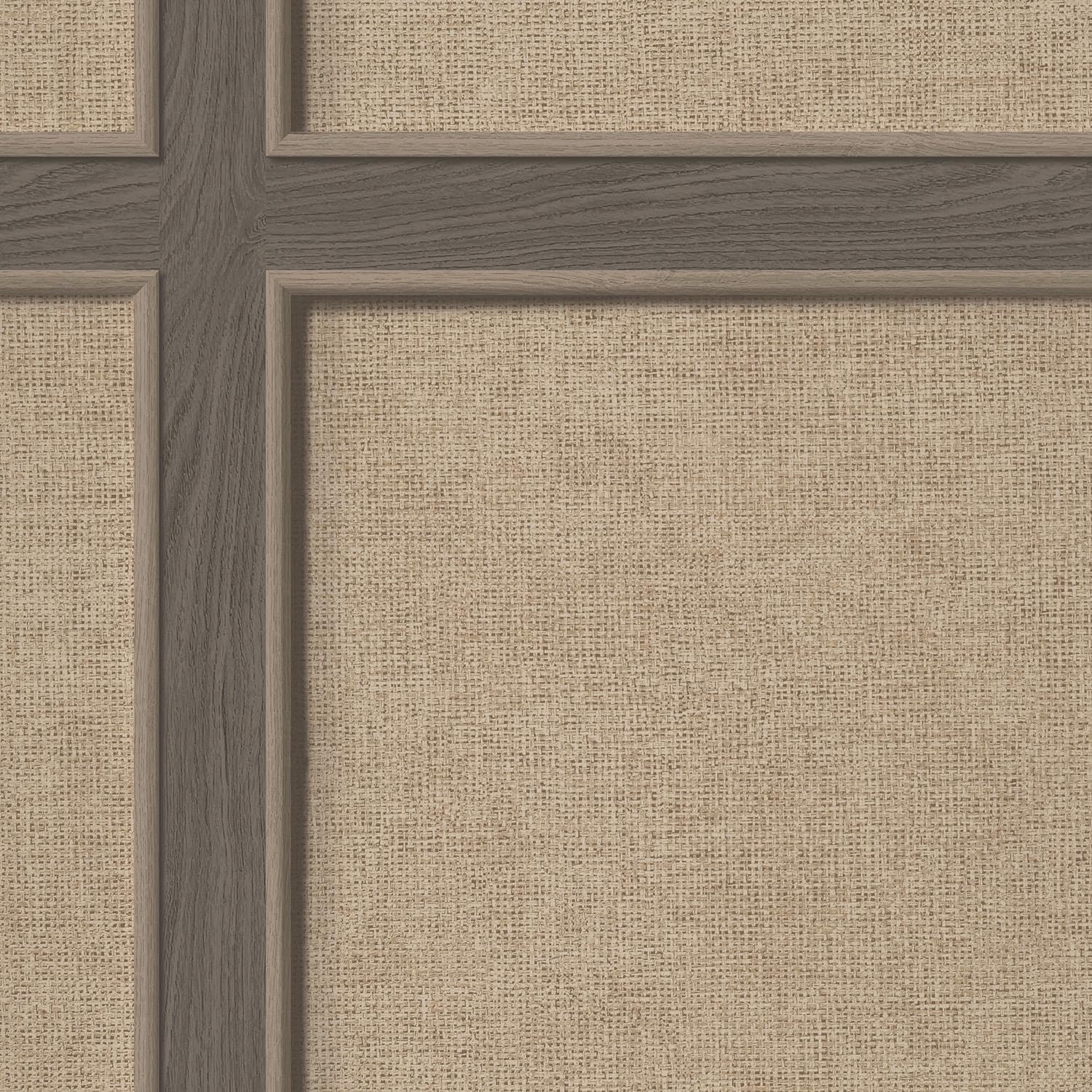 Yöl Ebony Dark Oak Brown Wood Panelled Weave Grain Wallpaper - Carved Trendy Modern Contemporary Feature Wall
