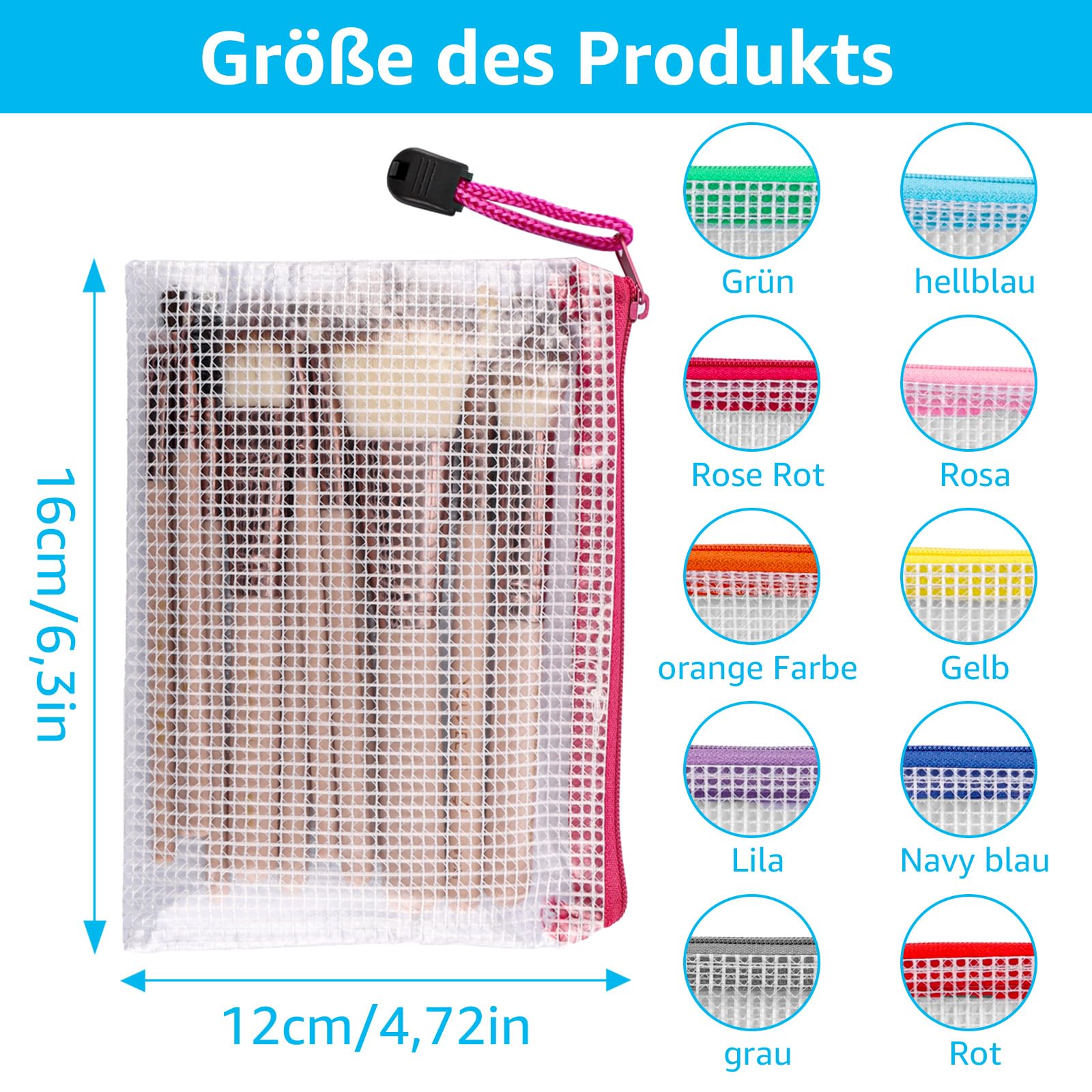 Lot de 40 porte-documents étanches A6 avec fermeture éclair pour fichiers, papier, devoirs, fournitures de voyage, cosmétiques (10 couleurs)