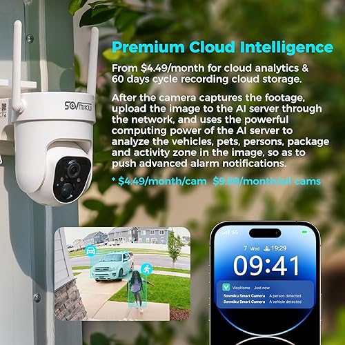 Miniatura 5 de Cámara de seguridad solar inalámbrica Vicohome 2CQ4 2K AI para exteriores, cámara alimentada por batería, visión nocturna a color, audio