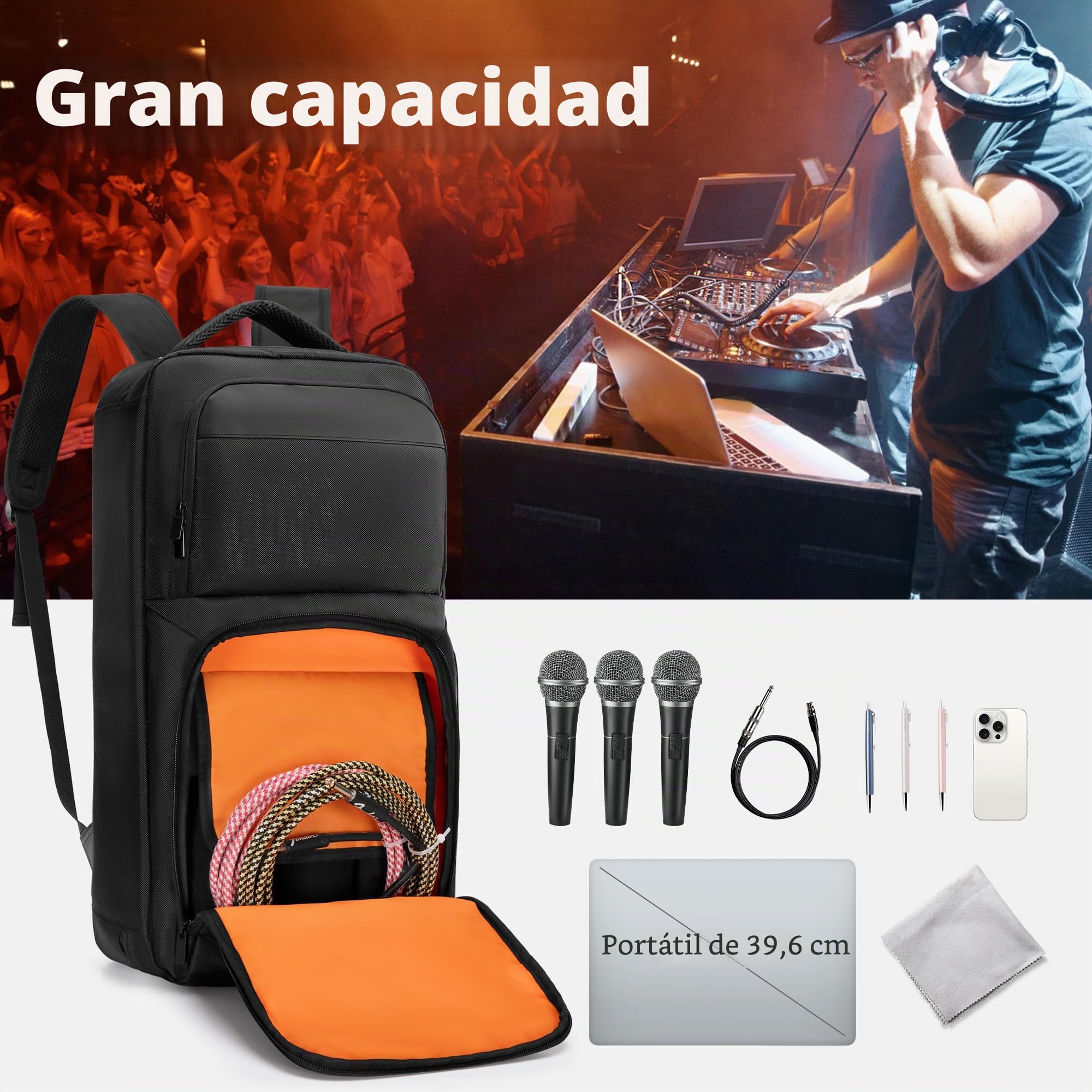 Rexmica Mochila Acolchada para Controladores DJ, Compatible con DDJ 400/DDJ-SB2/DDJ-SB3/DDJ-REV1/DDJ-FLX4, Bolsa con Compartimento para Portátil para Equipos de DJ, Mezcladoras de DJ y Cables