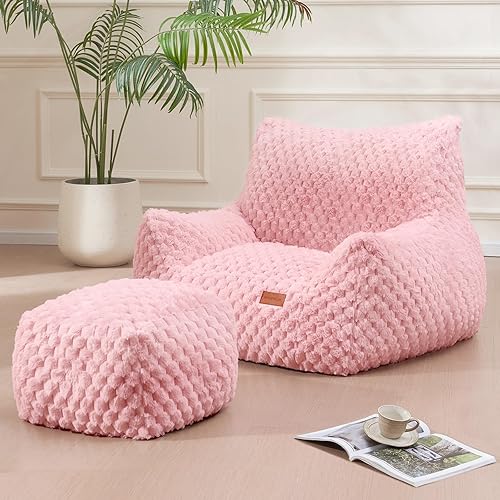 Vista 15 de Silla Puf con Otomana, Sofá Puf Gigante Moderno con Reposapiés, Sillas Puf Grandes de Descanso para Adultos y Adolescentes, Cómoda Silla de Lectura