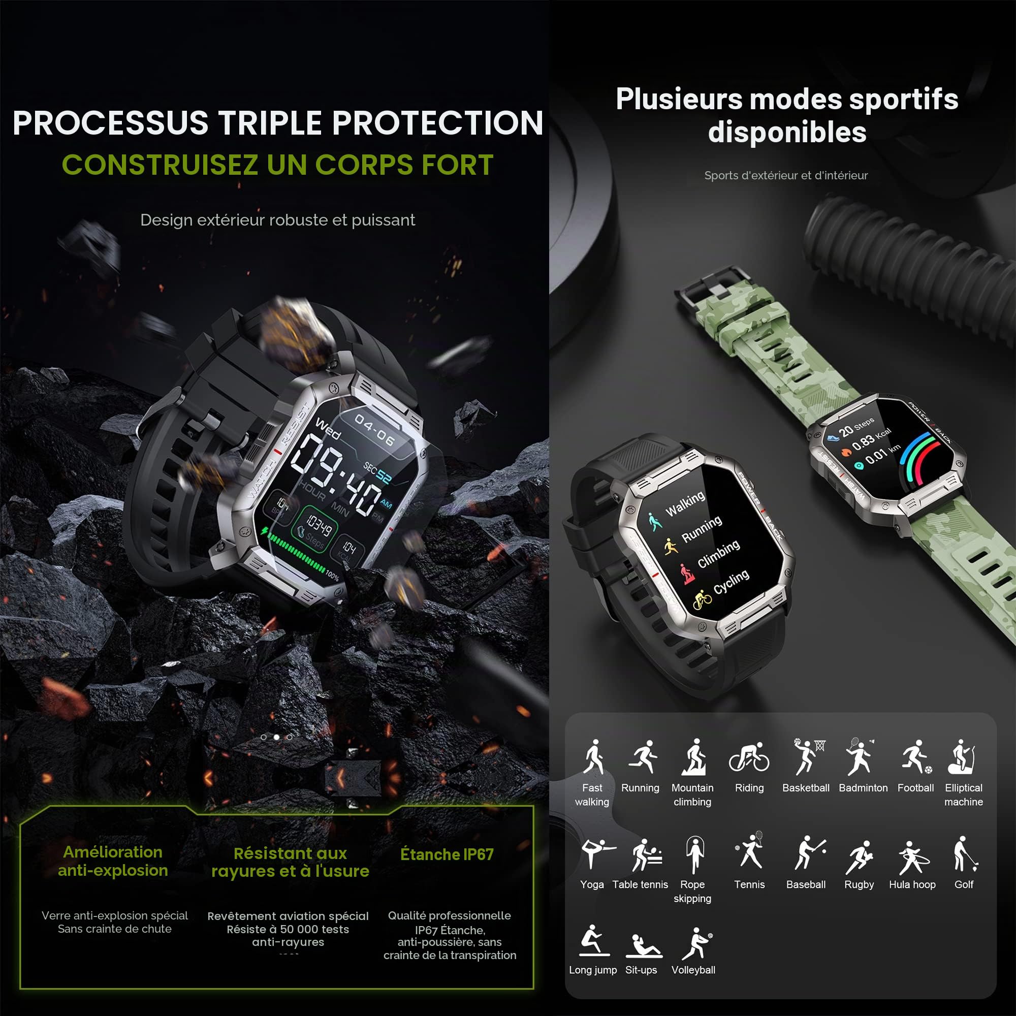 Montre Connectée Homme Appels Bluetooth, 1,83" Sport Écran Tactile Smartwatch Bracelet Connectee avec Moniteur de Sommeil Fréquence Cardiaque Podomètre GPS Fitness Tracker pour Android iOS (Noir)