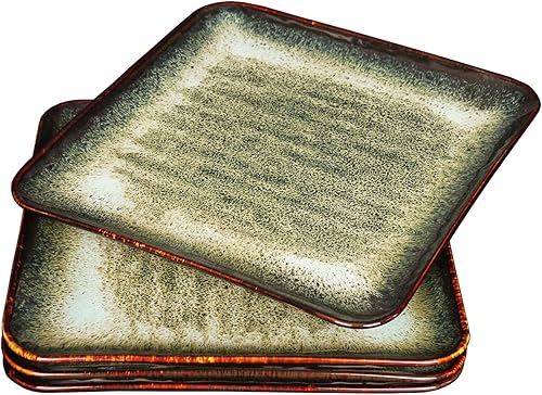 jinsongdafa Juego de 4 platos llanos de cerámica, aptos para microondas y lavavajillas, resistentes a los arañazos, vajilla de porcelana para servir