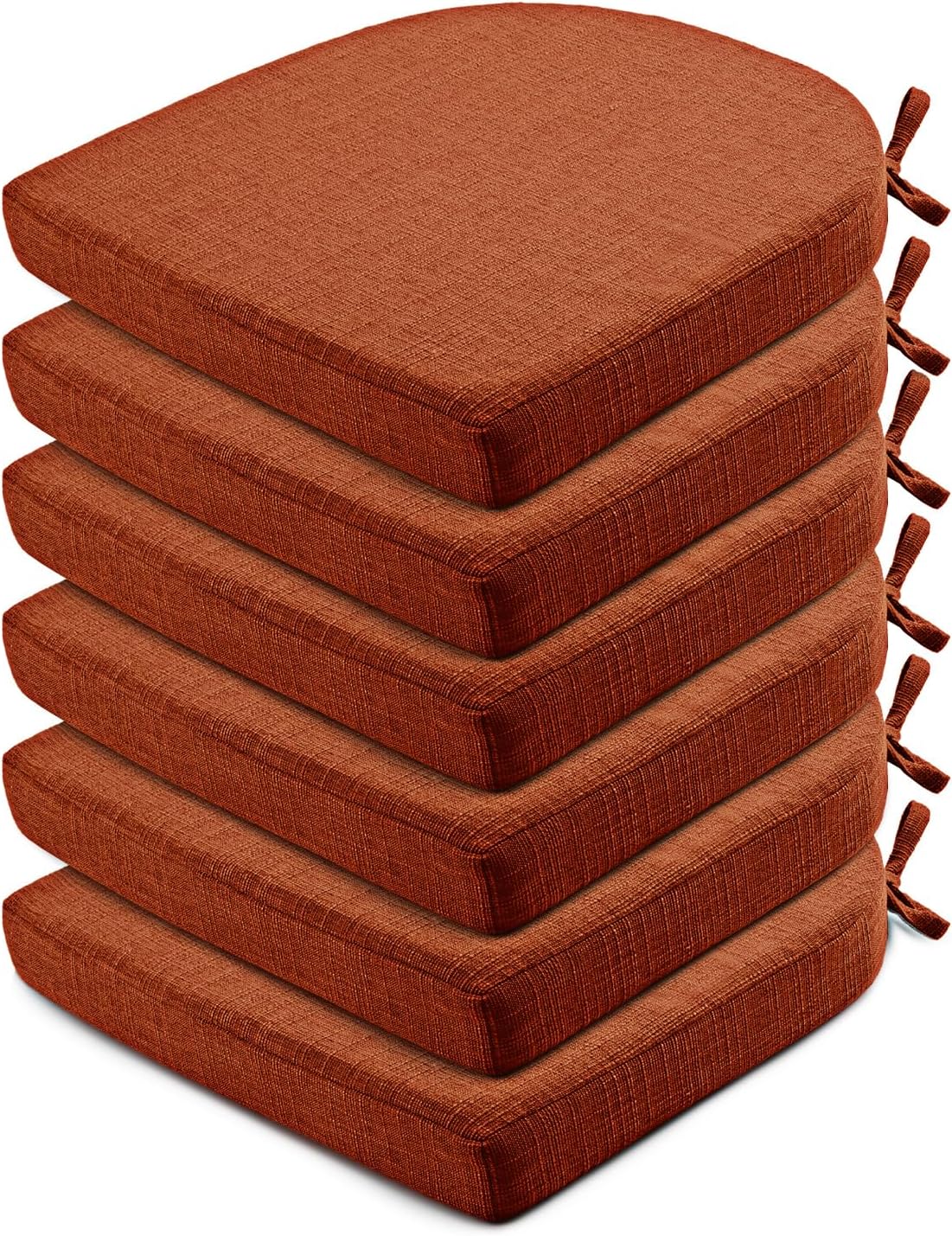 Chair Cushions for Dining Chairs 6 Pack - Kitchen Chair Cushions with Ties and Non-Slip Backing - Dining Chair Pads 16"X16"X2", Orange Orange Pack of 6