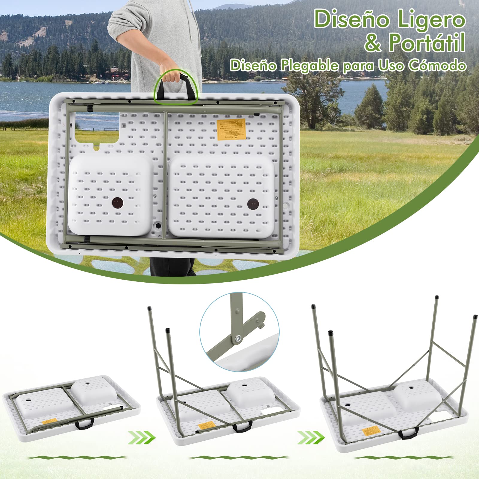 COSTWAY Mesa Plegable Camping, 2 en 1 Mesa+Estación de Limpieza, Grifo Giratorio 360°y 2 Fregaderos para Pesca, Picnic Portátil para Camping, Pesca, Barbacoa, 101,5 x 65,5 x 107,5 cm(Estilo 4)