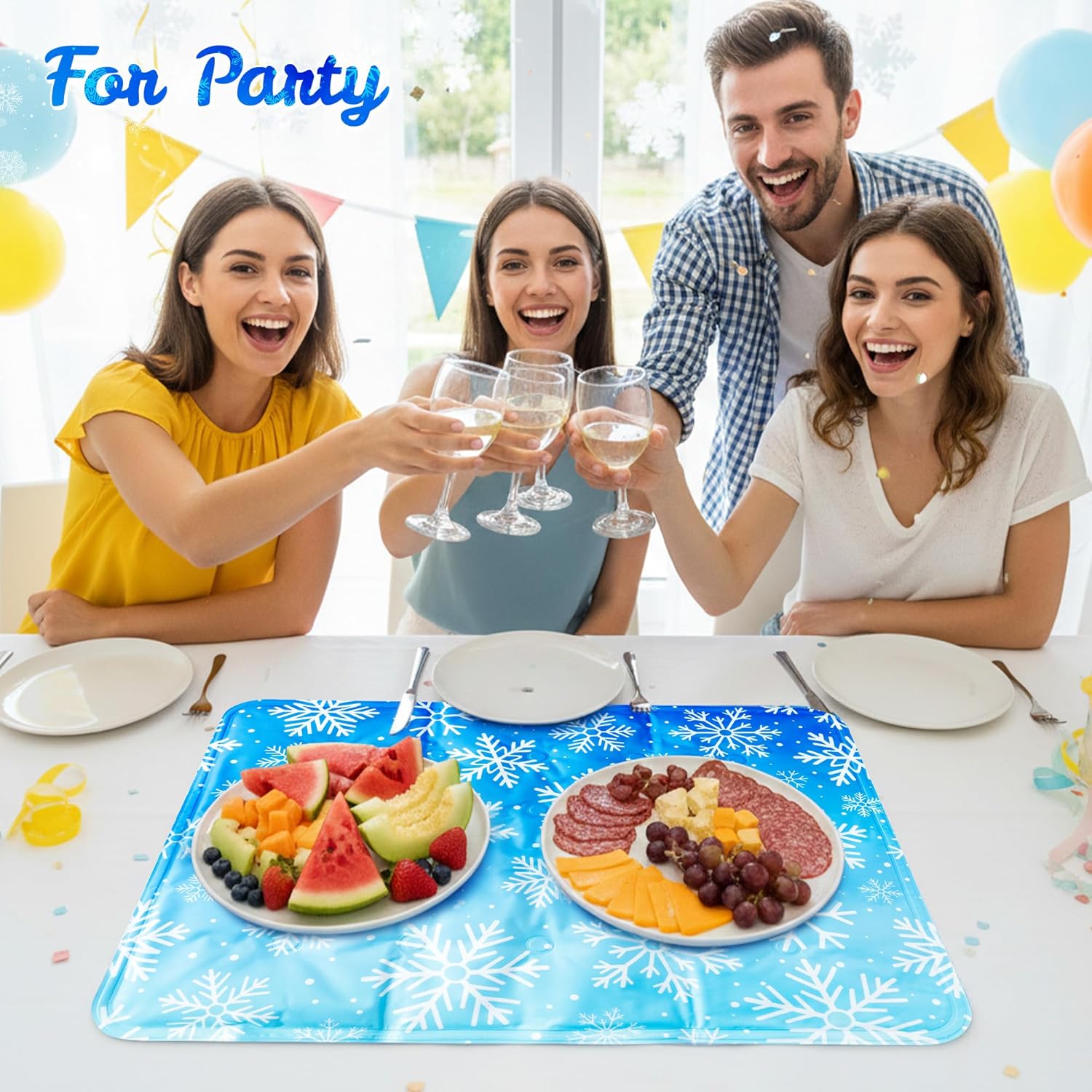 MALLMALL6 Reusable Freezable Ice Mat - 2Pcs Cooling Keeping Food Fresh Serving Tray for Summer Outside Picnic Party Buffet, 19.7 x 15.7 in White Snowflake Charcuterie Chilling Mats for Cheese Veggie