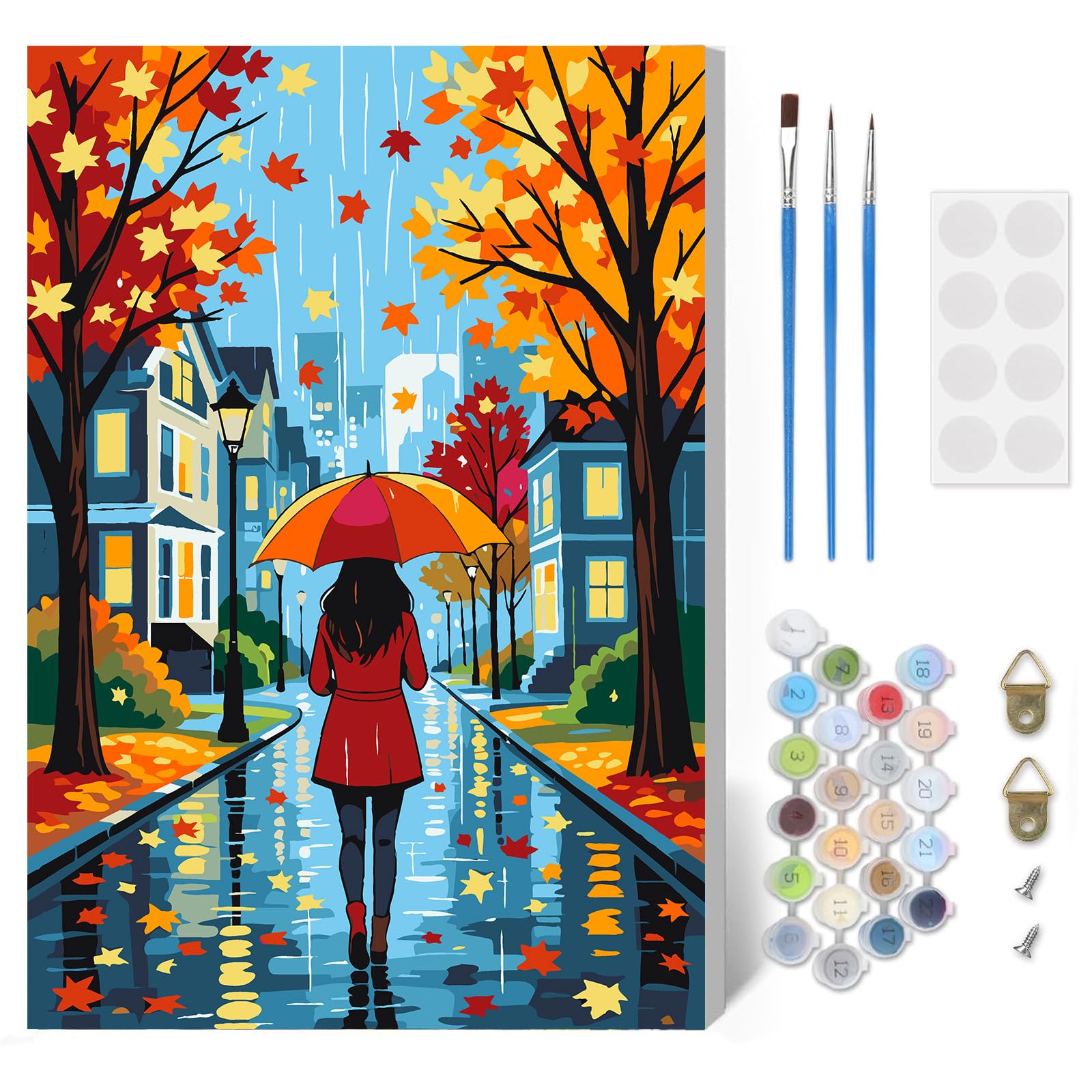HEIBAGO Paint by Numbers Kits for Adults, Autumn City Walk Painting by Number Kits On Canvas for Beginner DIY Oil Painting Kits with Brushes Art Craft for Home Wall Decor (30x40 cm)