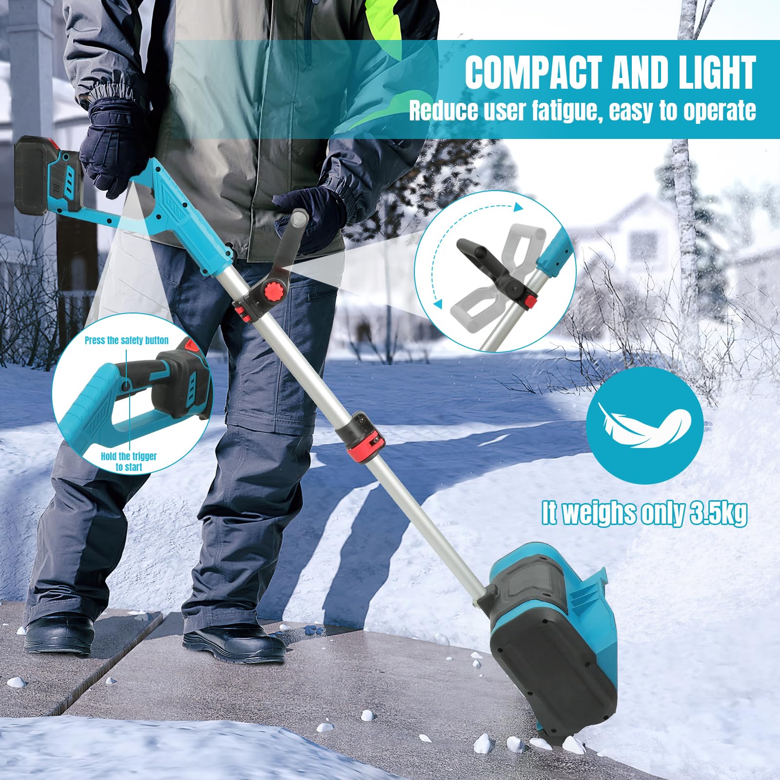 Souffleuse à neige sans fil pour batterie Makita 18 V, souffleuse à neige électrique manuelle, moteur sans balais 1000 W, portée de jet 8 m, largeur de nettoyage 25 cm, machine à balayer, batterie