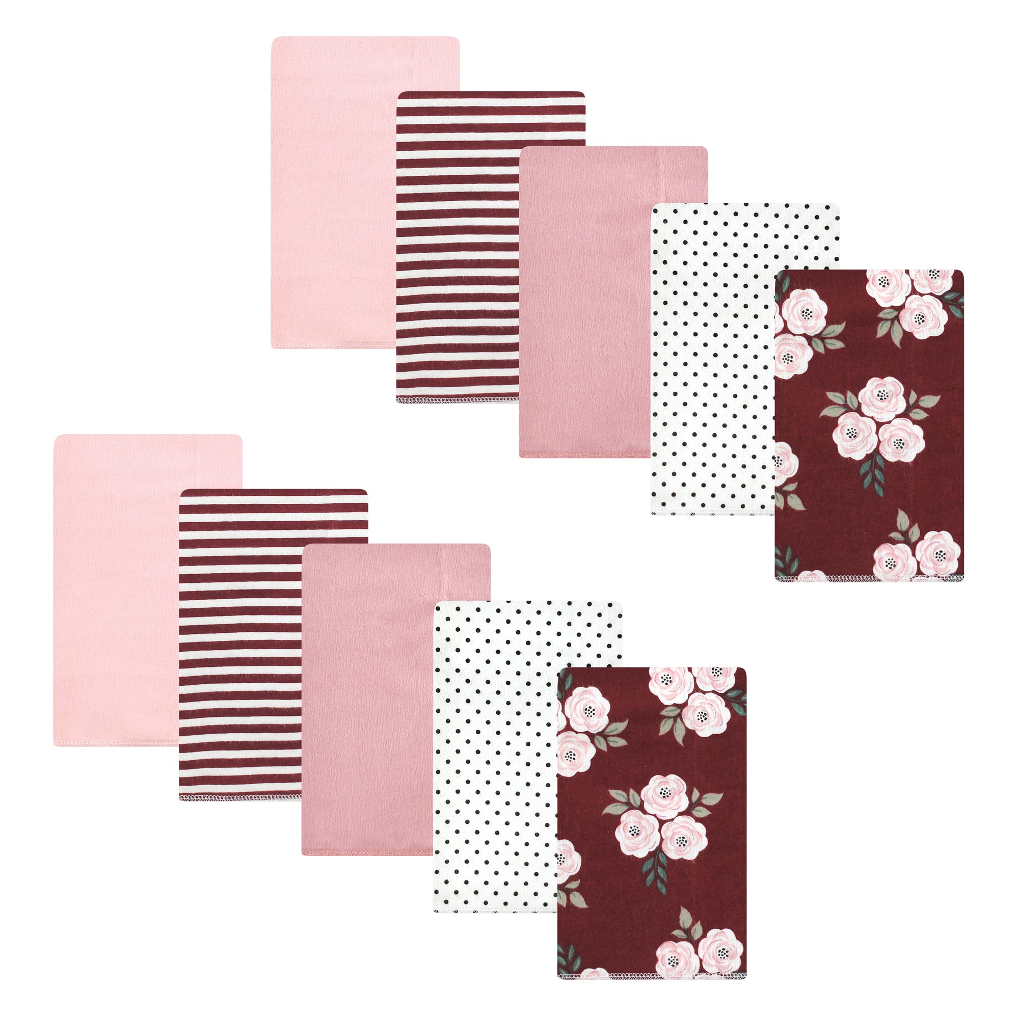 Hudson Baby Unisex Baby Cotton Flannel Burp Cloths, Burgundy Floral, One Size